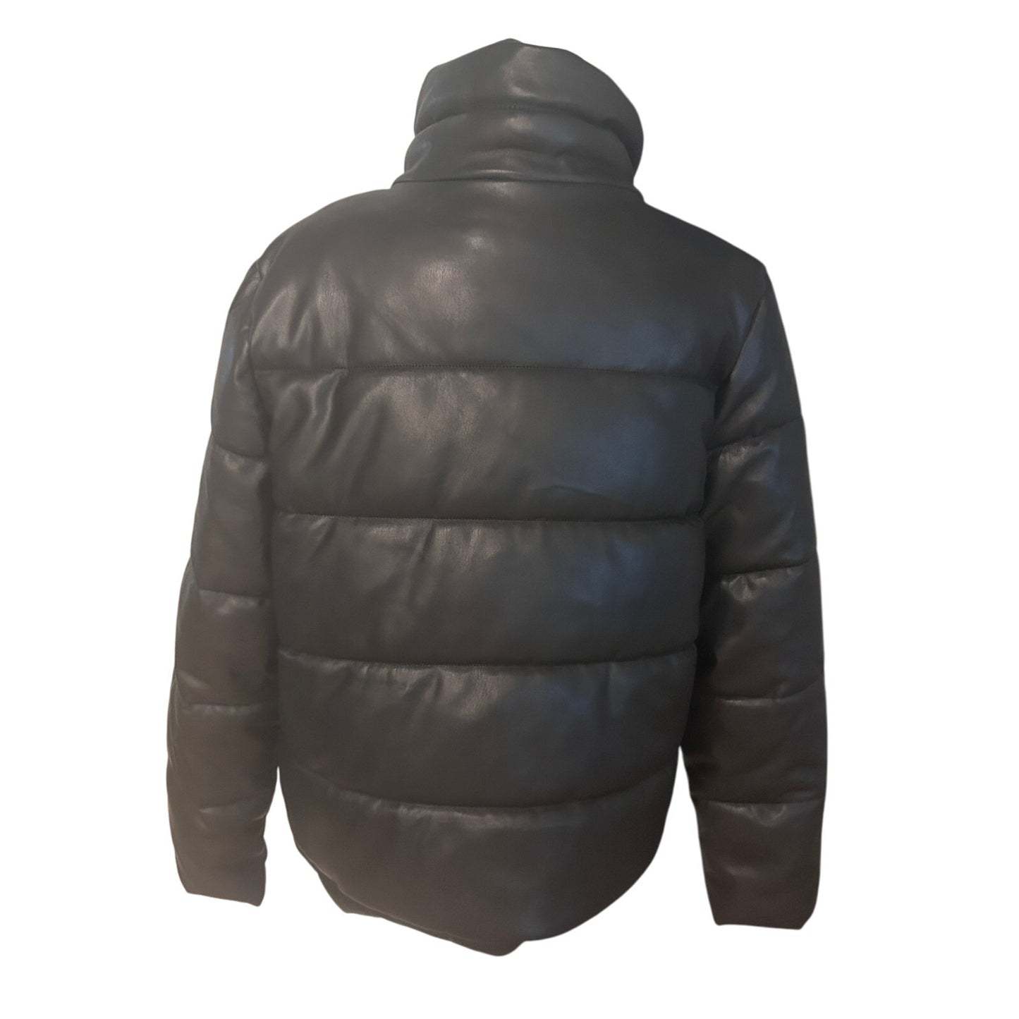 Avec Les Filles Black Faux Leather Quilted Puffer Jacket Womens Size Large