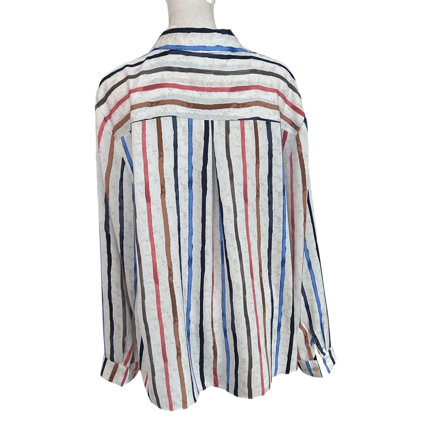 Nic + Zoe Ivory, Blue, Brown Striped V-Neck Top Blouse Womens Size XL