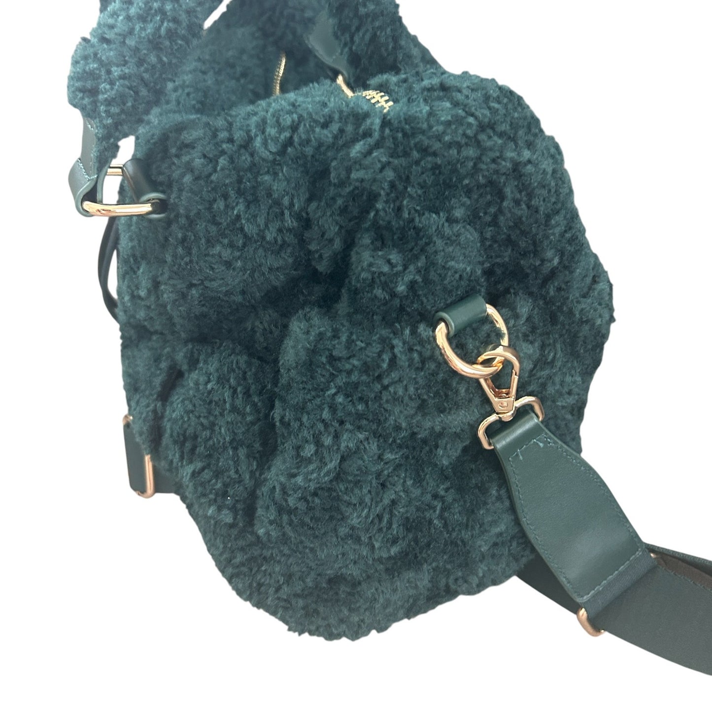 Saint + Sofia Hunter Green Fleece and Leather Shoulder Top Handle Bag