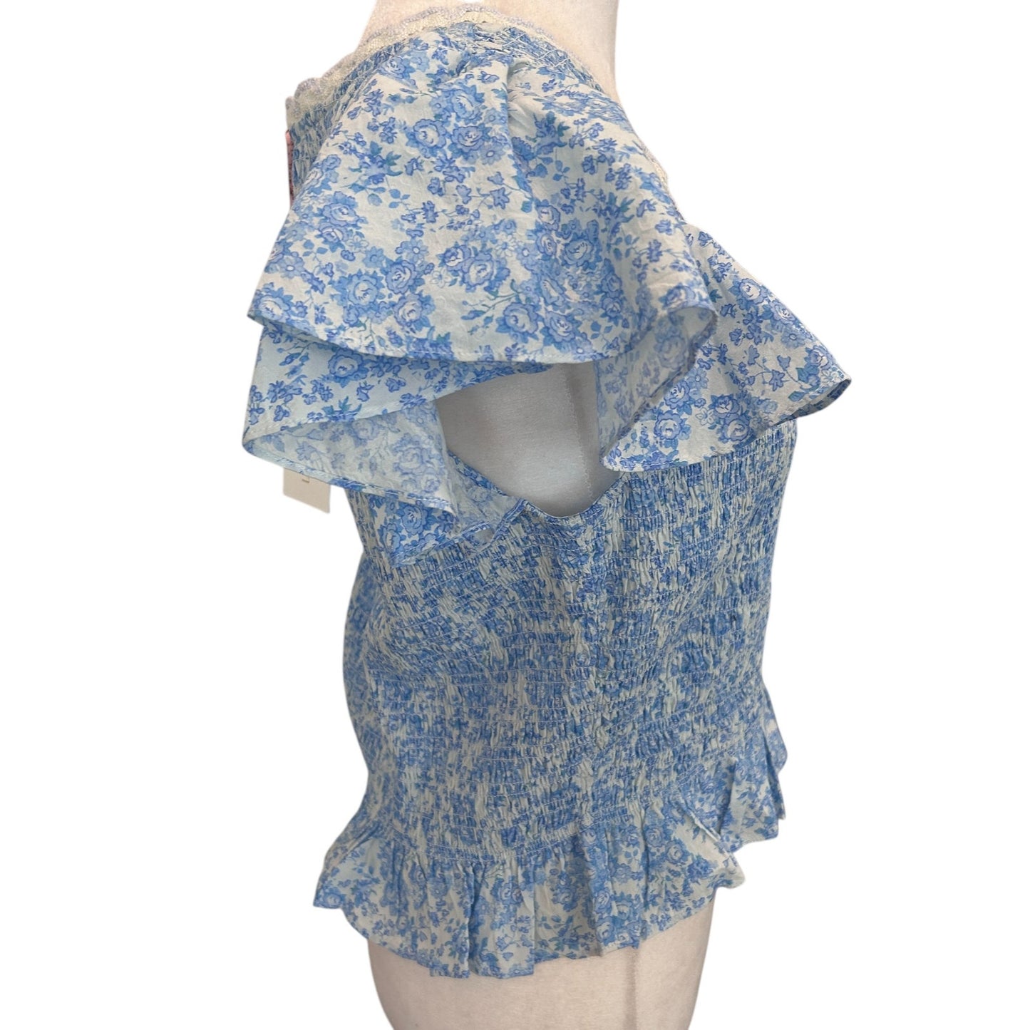 Love Shack Fancy NEW Spa Blue Milta Ruffled Top Womens Size Large