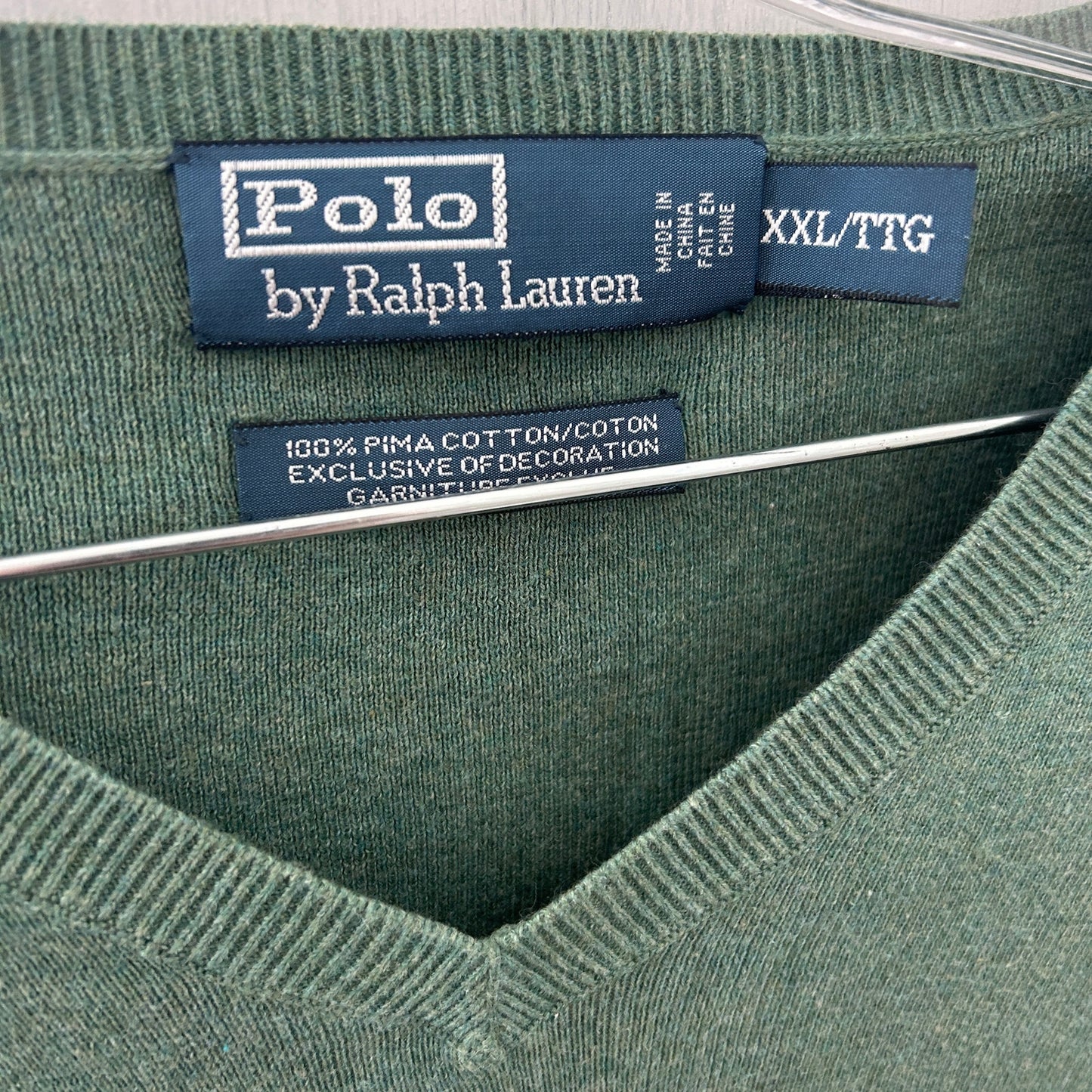 Polo Ralph Lauren Army Green Pima Cotton V-Neck Sweater Mens Size XXL