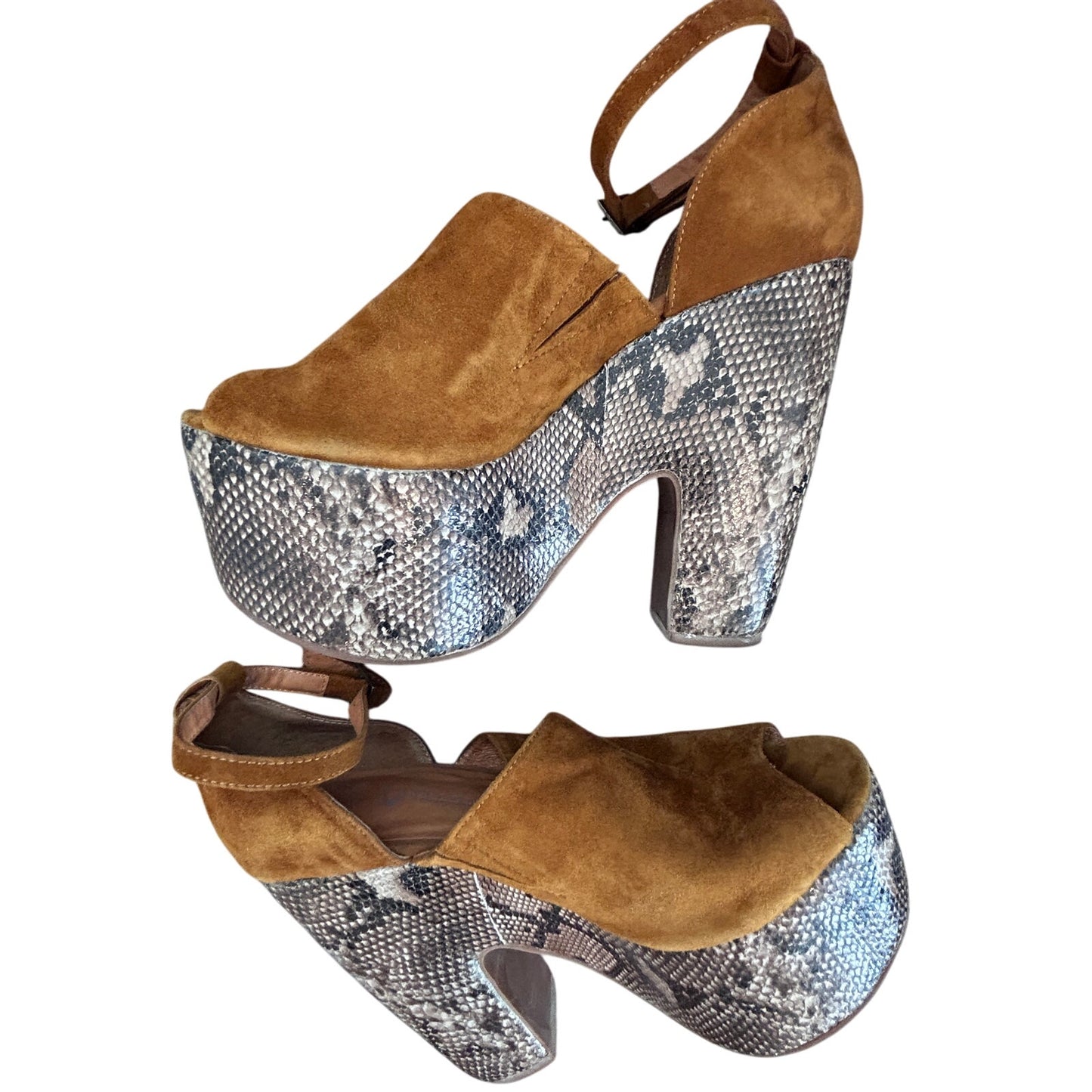 Jeffrey Campbell Studio Tan Open Toe Platform Heel Snakeskin Womens Size 8.5