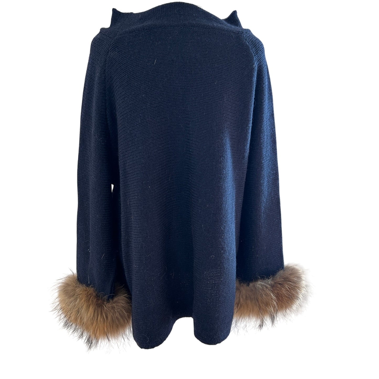 Muche et Muchette Navy Blue Turtleneck Sweater Raccoon Fur Cuffs Womens One Size