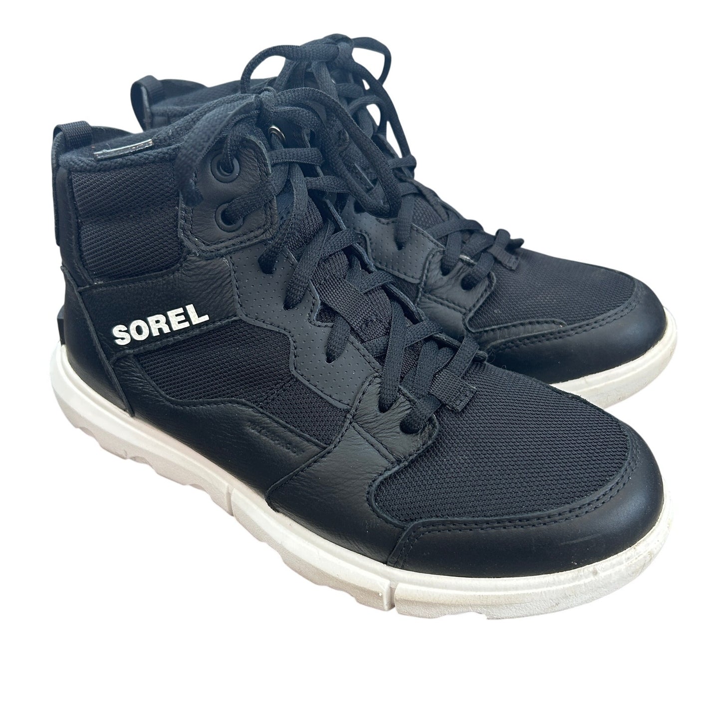 Sorel Explorer II Waterproof Mid Sneaker Black and White Womens Size 8.5