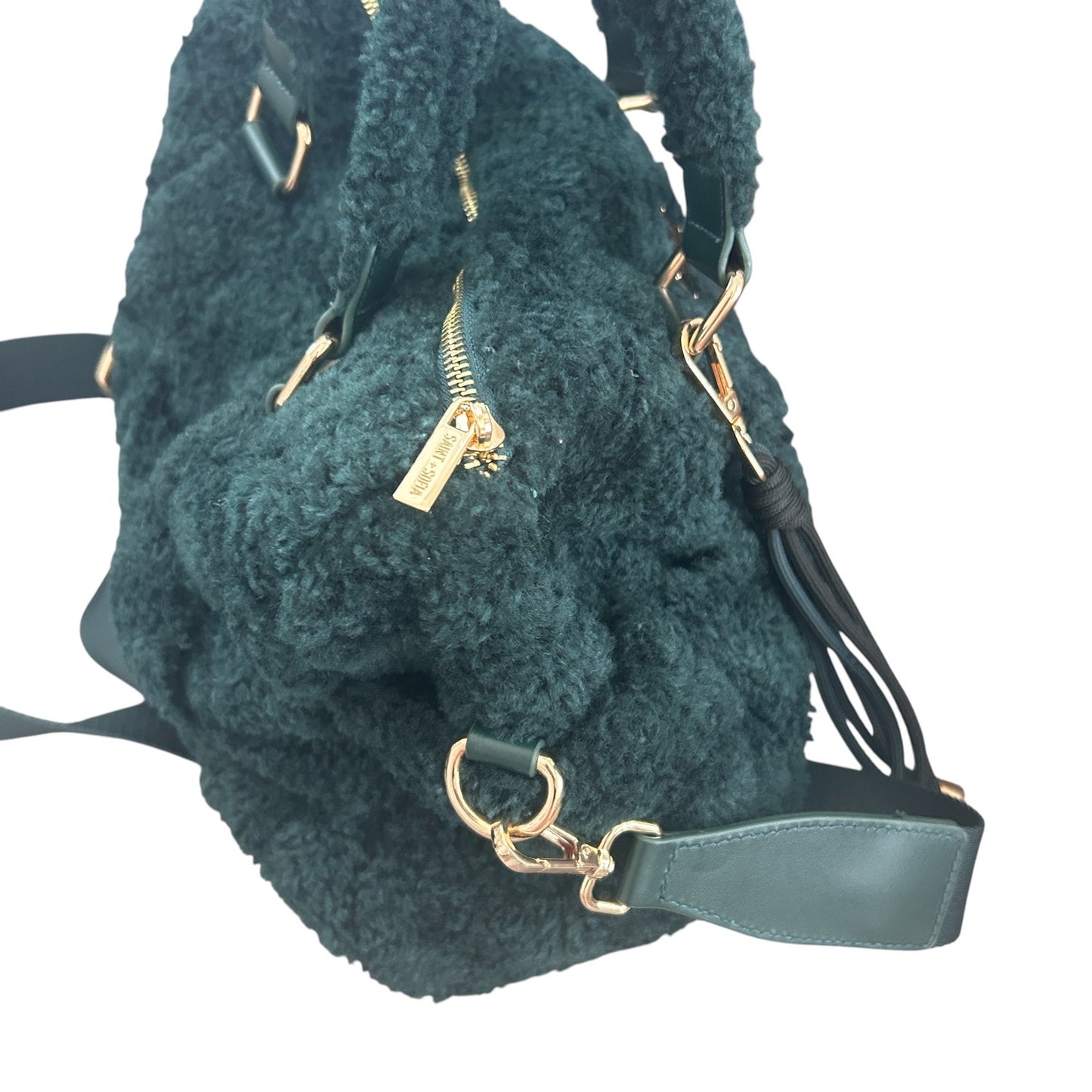 Saint + Sofia Hunter Green Fleece and Leather Shoulder Top Handle Bag