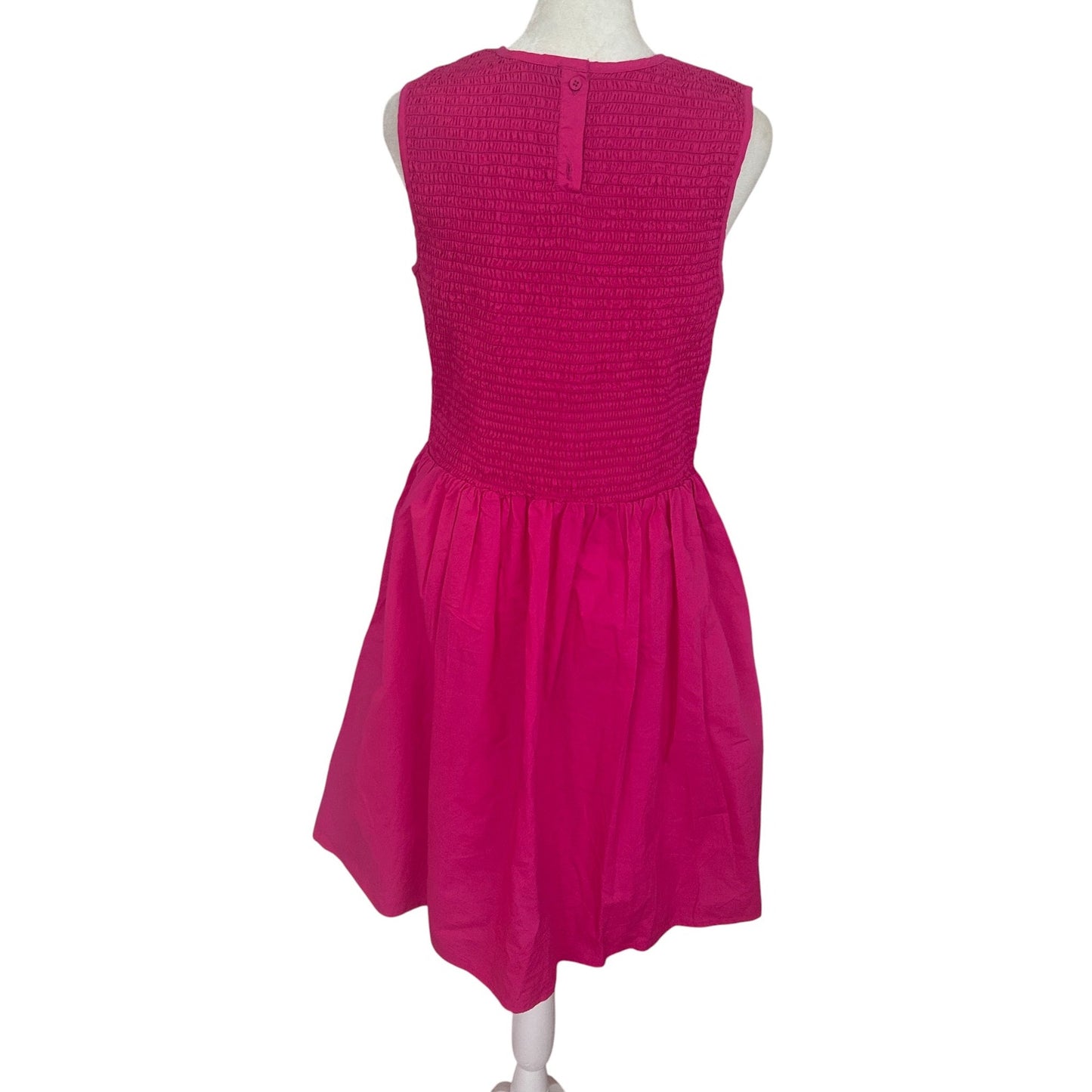 French Connection Pink Rhodes Sleeveless Poplin Smocked Dress Womens Size 12