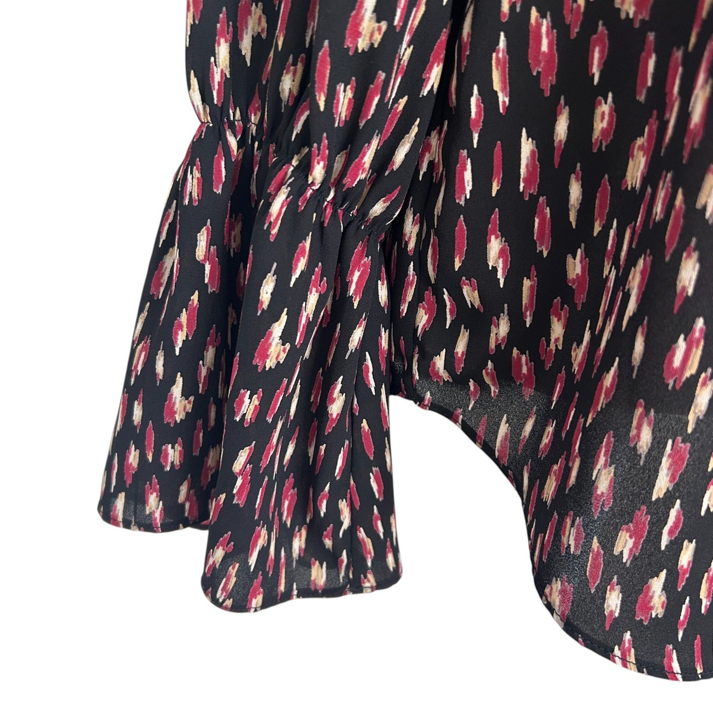 Veronica M. Black Burgundy Ivory Bell Sleeves Top Blouse Womens Size Small