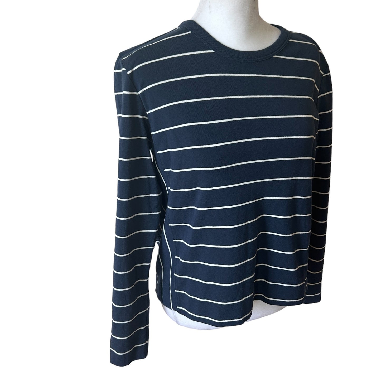 Lilla P Navy Blue and White Striped Long Sleeve Pullover Top Womens Size Small
