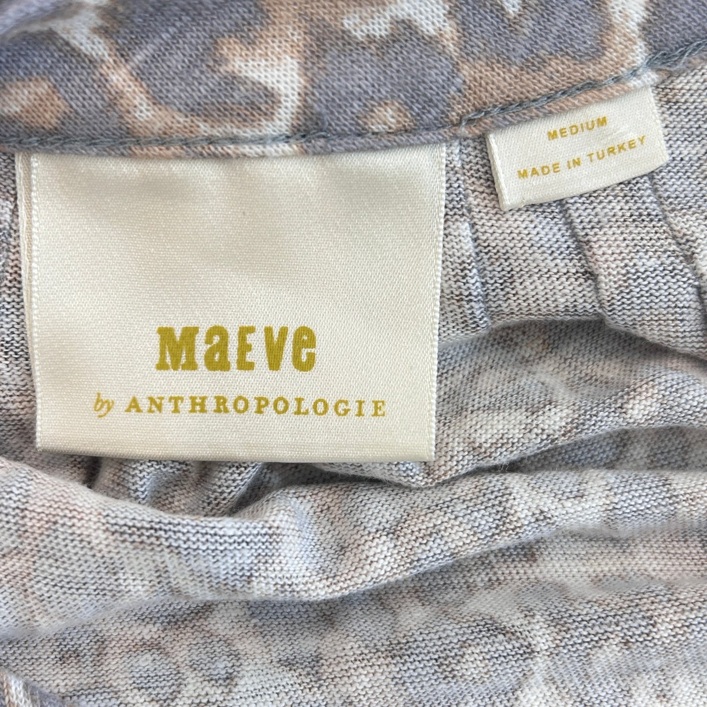 Maeve Anthropologie Gray, Tan Cheetah Short Sleeve Linen Top Womens Size Medium