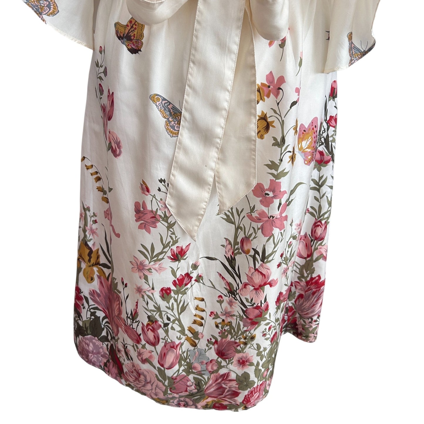 Anthropologie Lil The Road Ahead Dress Ivory Silk Butterflies Womens Size 4