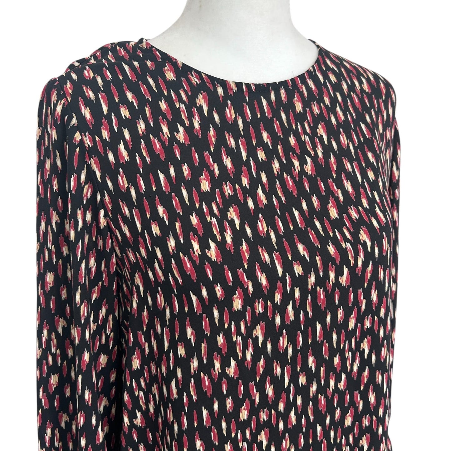 Veronica M. Black Burgundy Ivory Bell Sleeves Top Blouse Womens Size Small