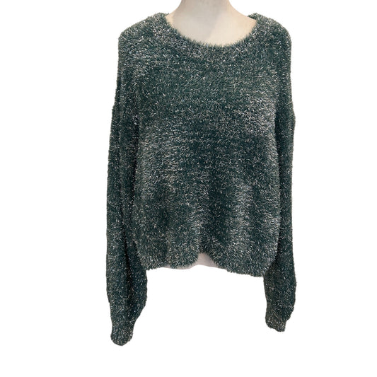 Maeve Anthropologie Green and Silver Balloon Sleeve Sweater Womens Size Large