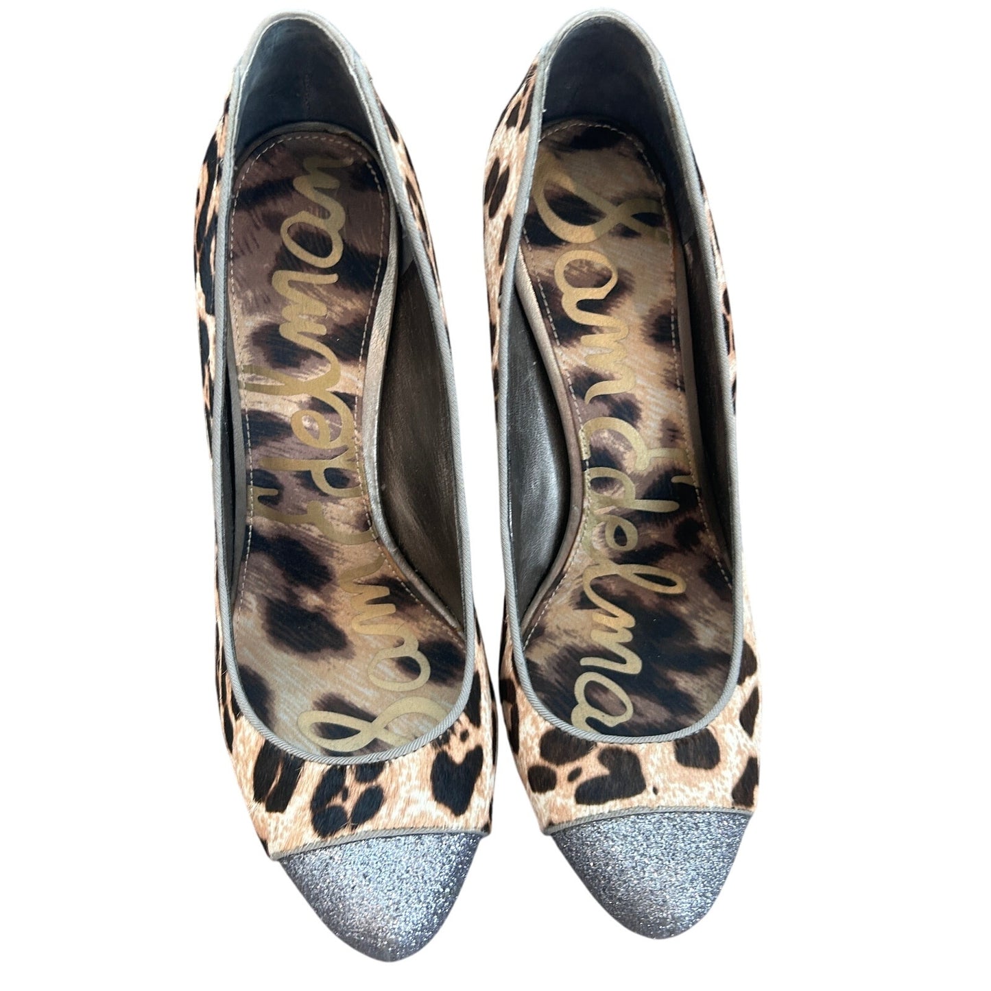 Sam Edelman Frances Cheetah Calf Hair Silver Platform Heel Pumps Womens Size 8.5