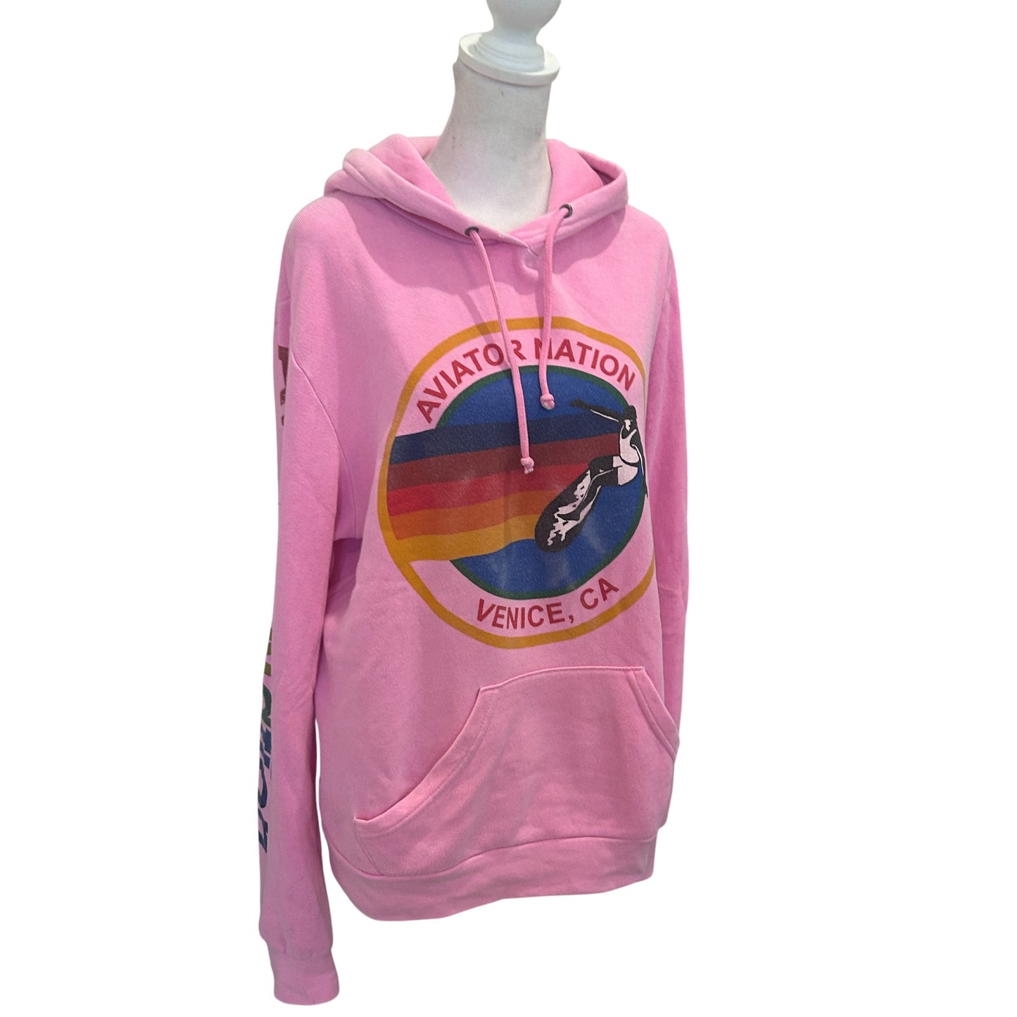 Aviator Nation Pink Surfer Hoodie Sweatshirt Womens Size Large