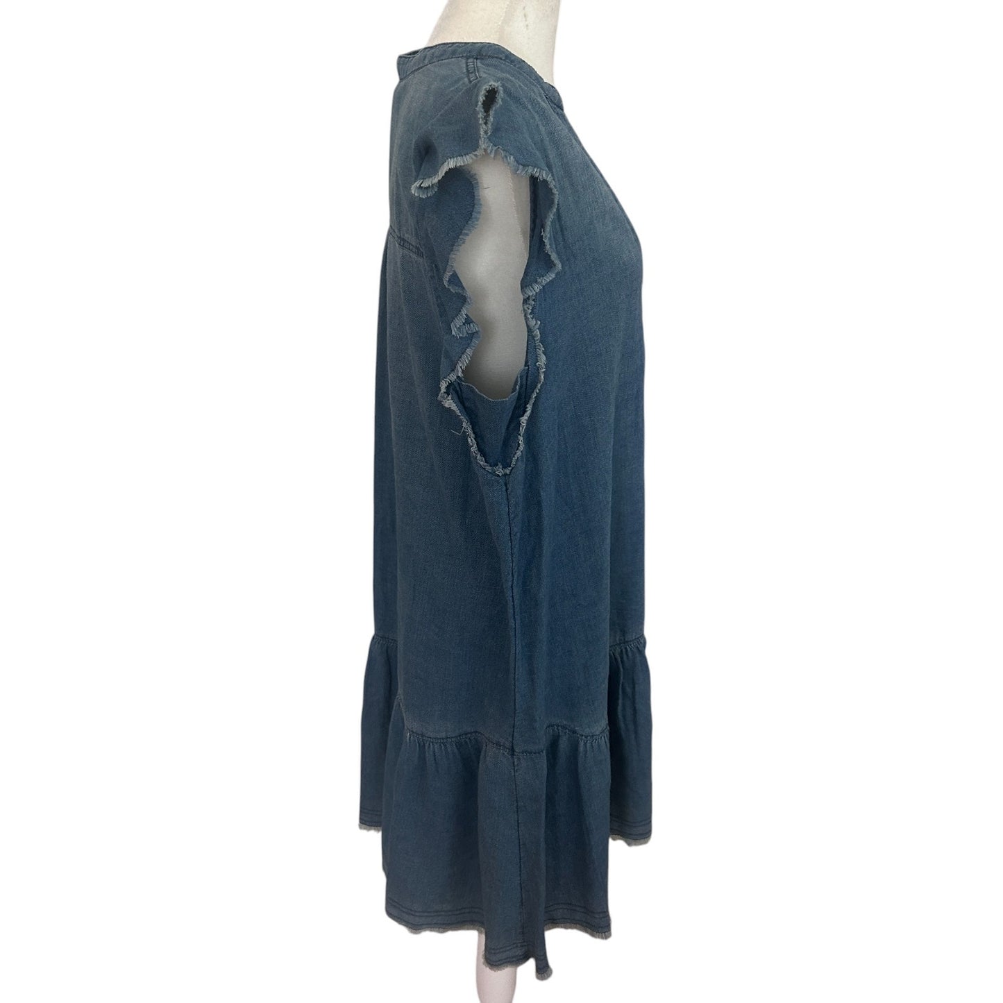 Anthropologie Pilcro Flounced Tunic Dress Denim Fringe Ruffle Womens Size Medium