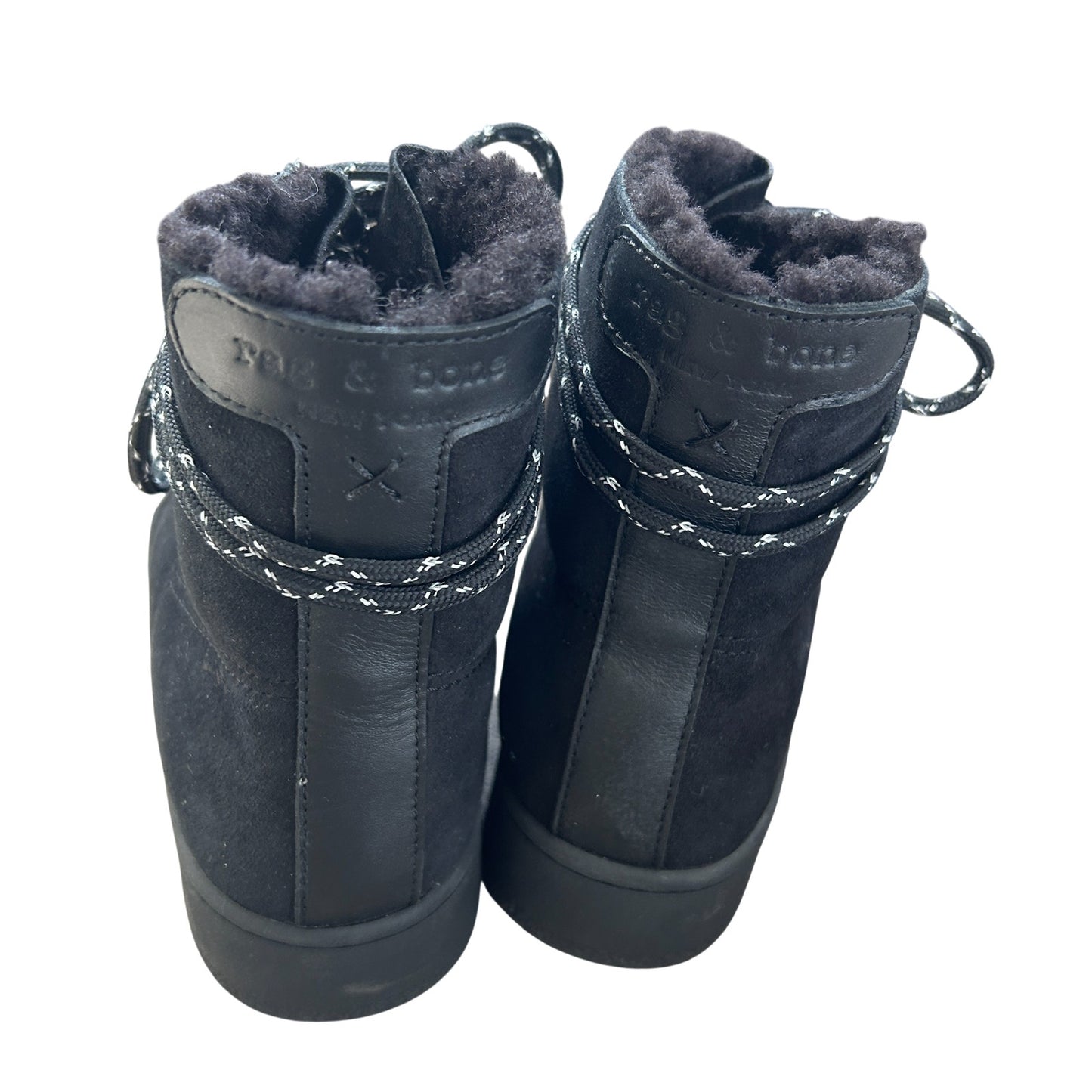 Rag & Bone Black Oslo Lace up Shearling Lined Suede Boots Womens Size 38 US 8