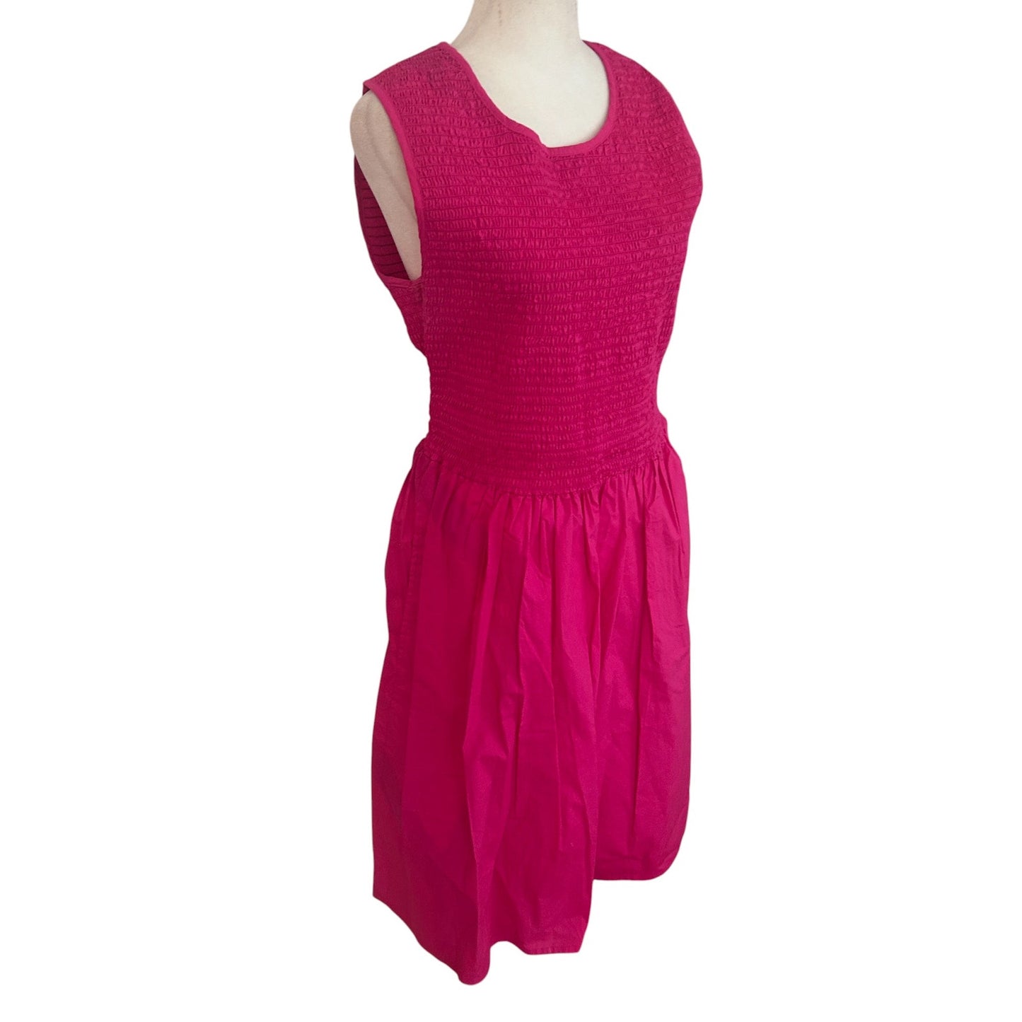 French Connection Pink Rhodes Sleeveless Poplin Smocked Dress Womens Size 12