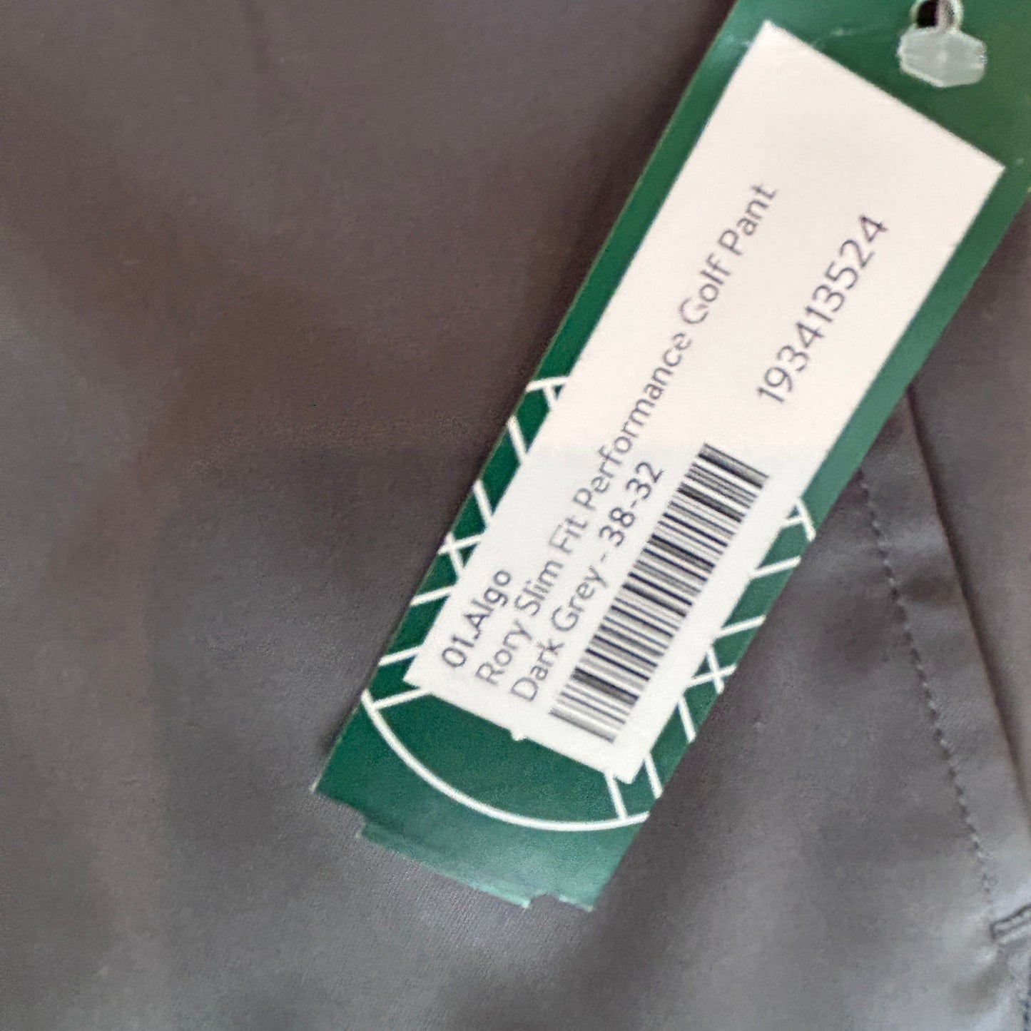 01.Algo NWT Rory Slim Fit Performance Golf Pant Dark Grey Mens Size 38 x 32 NEW