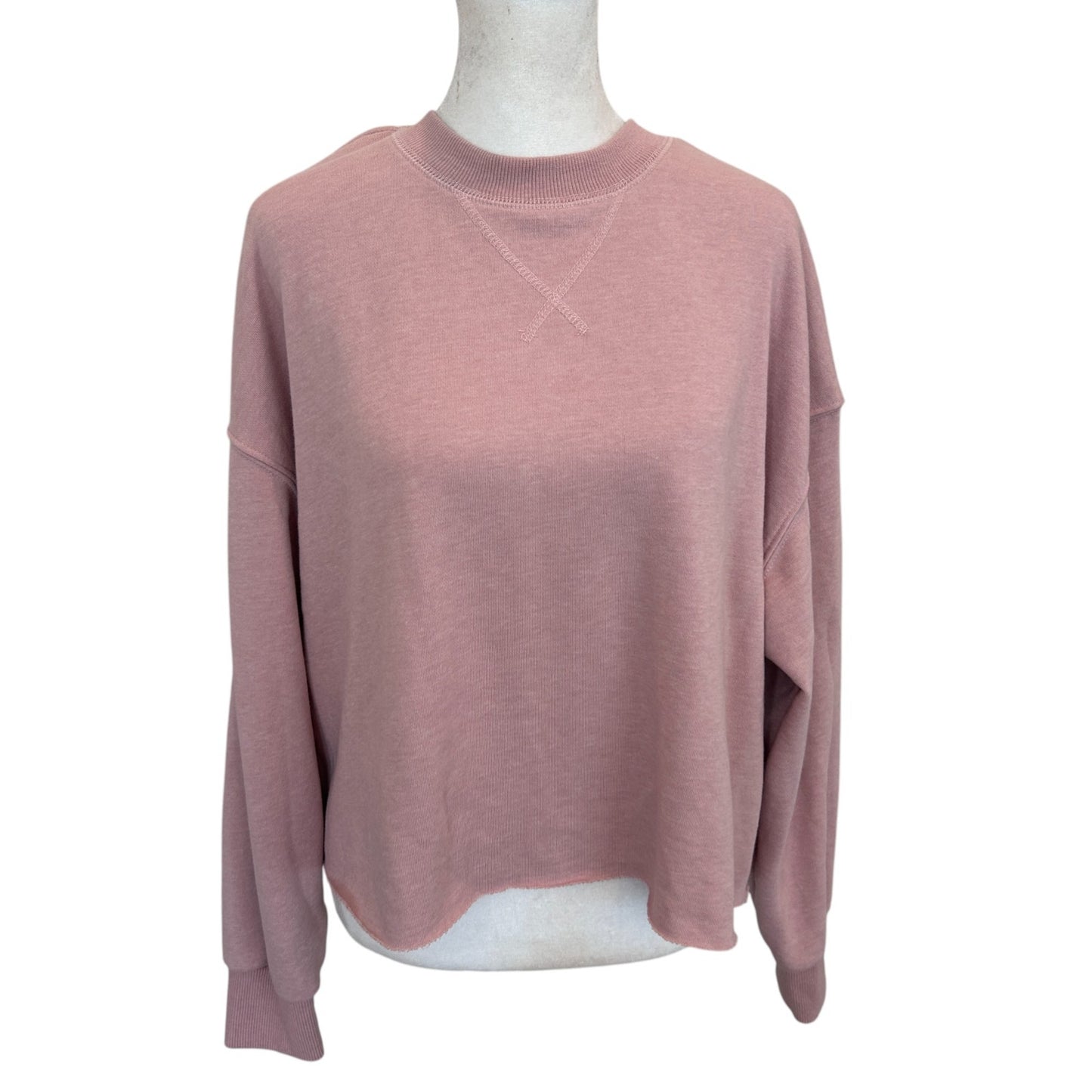 Z Supply NWT Pink Izzy Loop Terry Top Cropped Raw Hem Pullover Womens Size Small