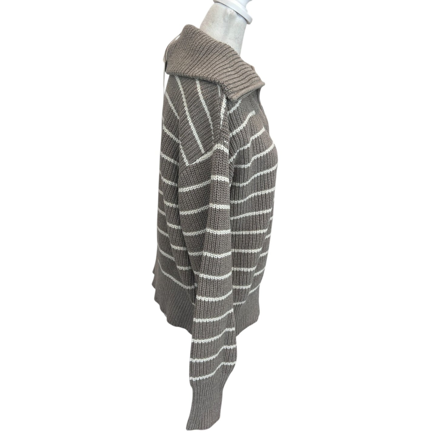 Z Supply NWT Villa Half Zip Sweater Taupe and White Stripe Womens Size Medium