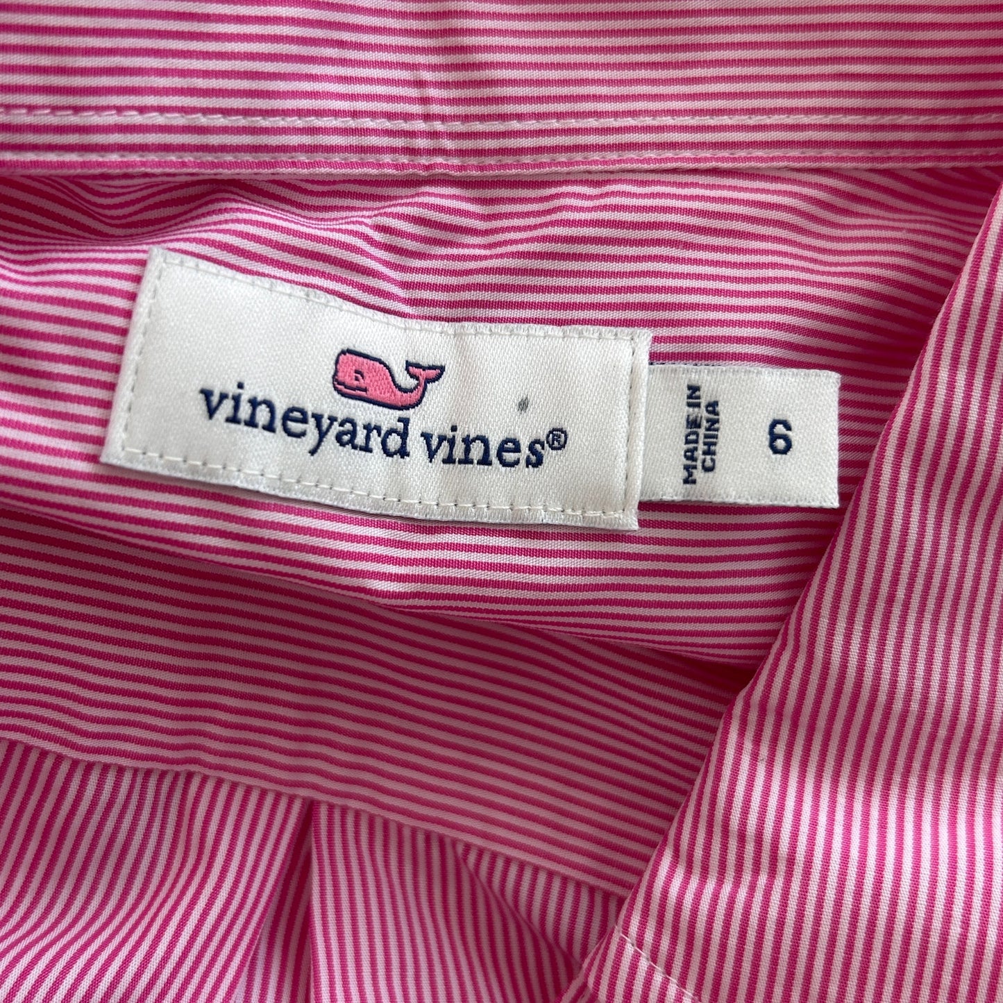 Vineyard Vines Pink and White Striped 1/2 Button DownTop Womens Size 6