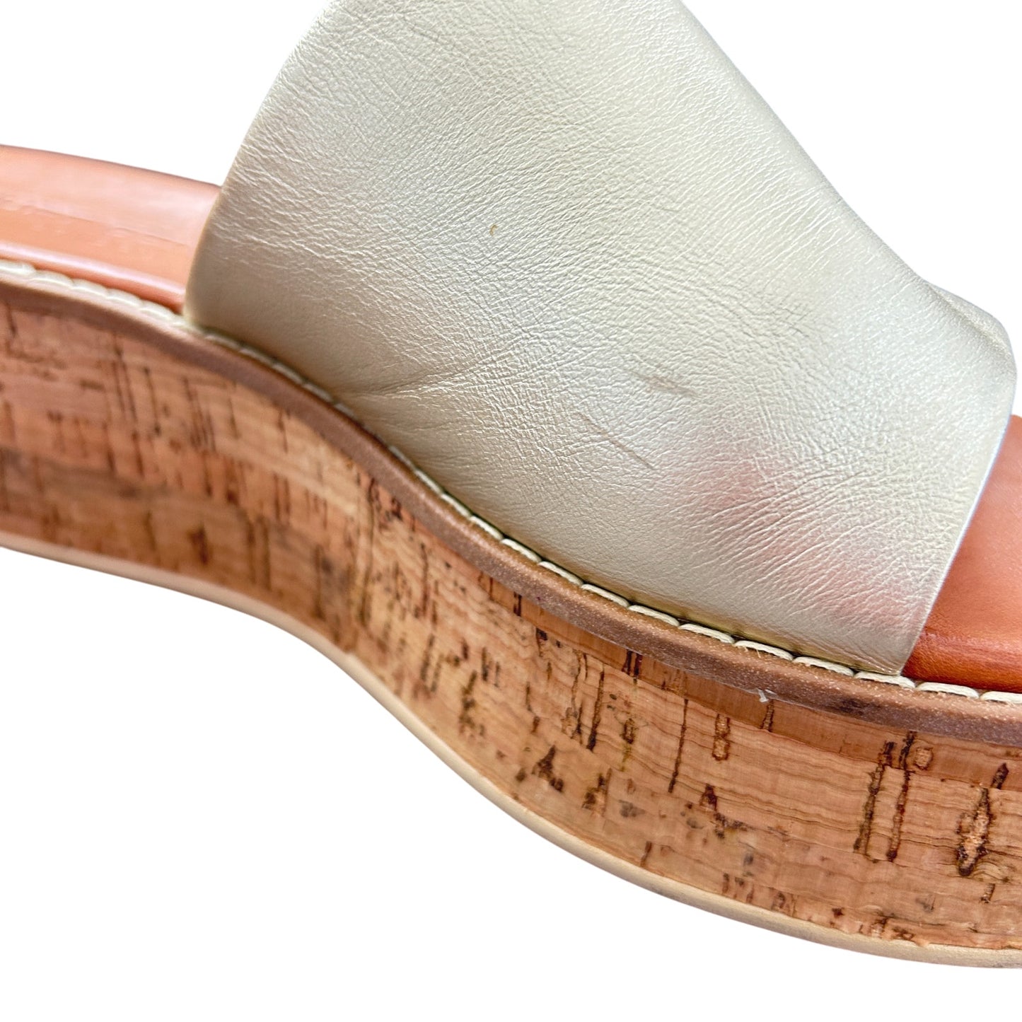 Kurt Geiger Maci Gold Leather Cork Heel Platform Slide Sandals Womens Size 7