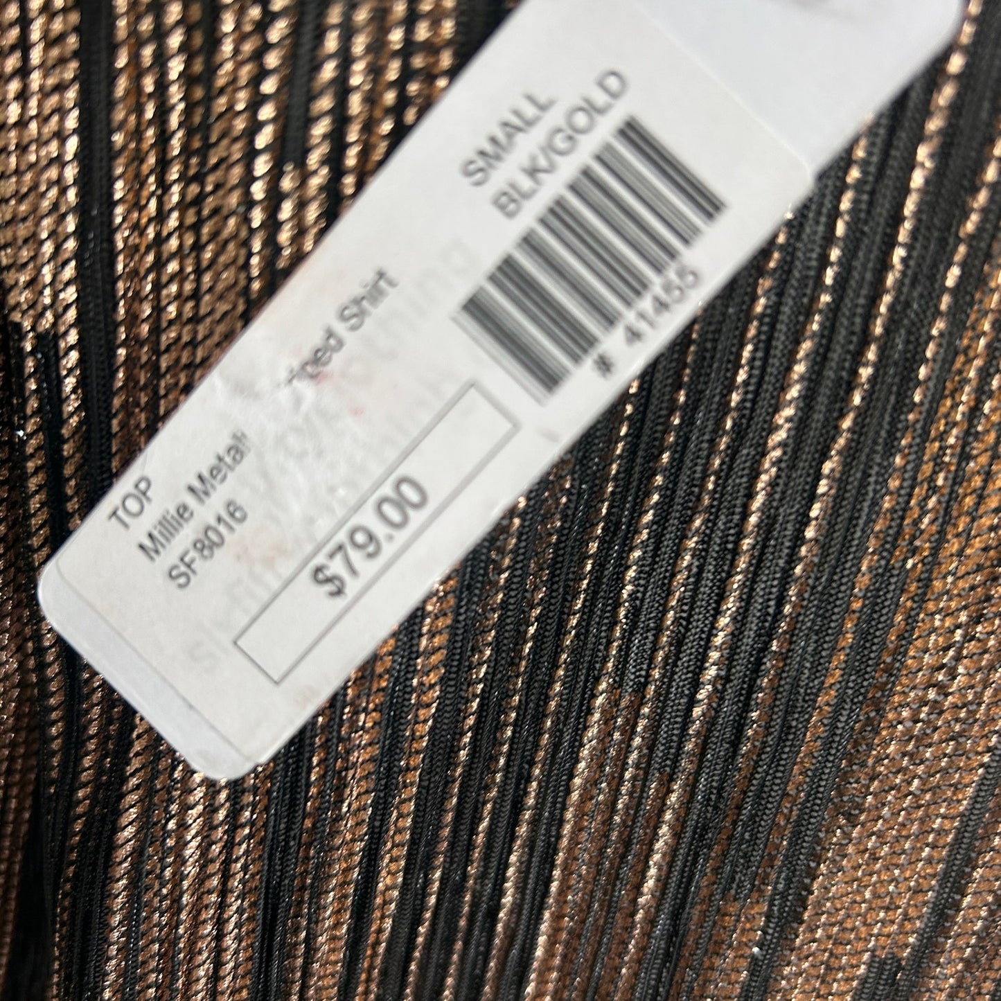 Six Fifty NWT Black and Gold Millie Metalic Striped V-Neck Top Womens Size Small