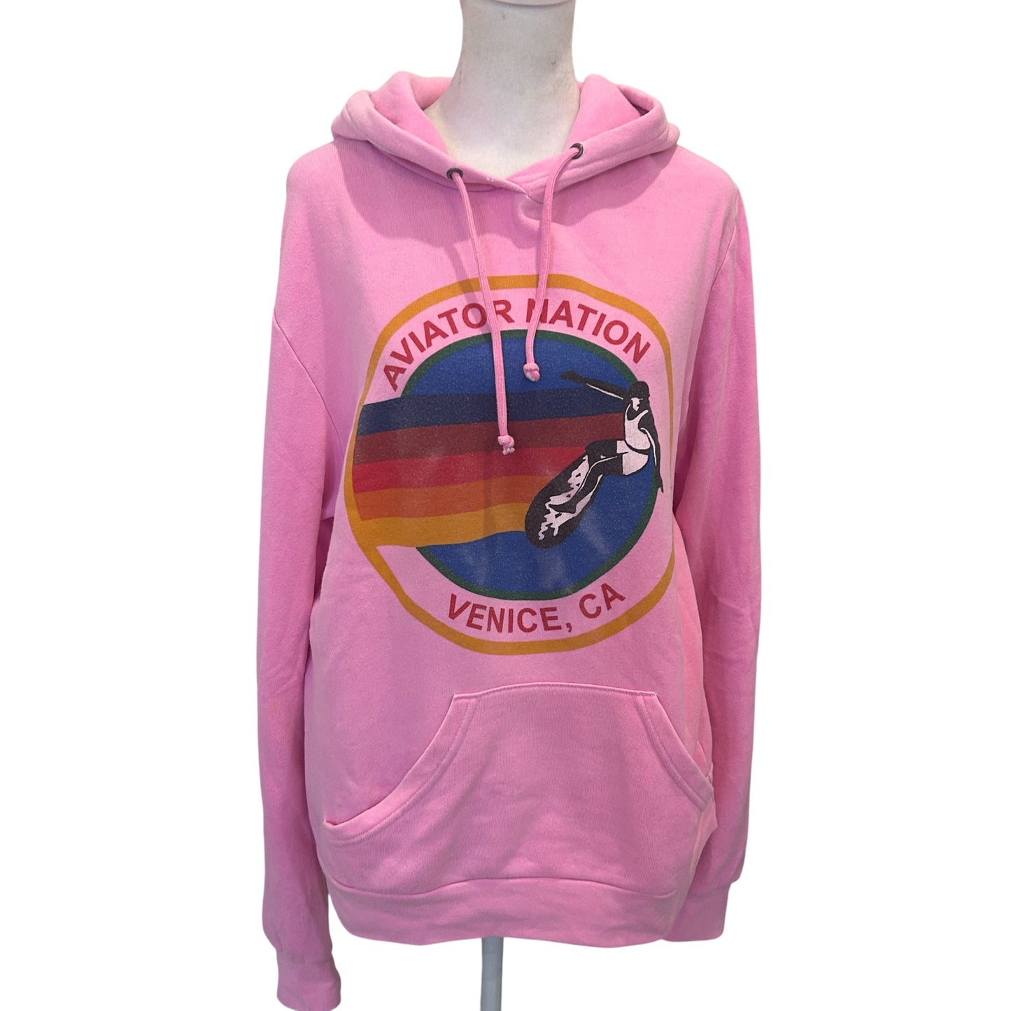 Aviator Nation Pink Surfer Hoodie Sweatshirt Womens Size Large