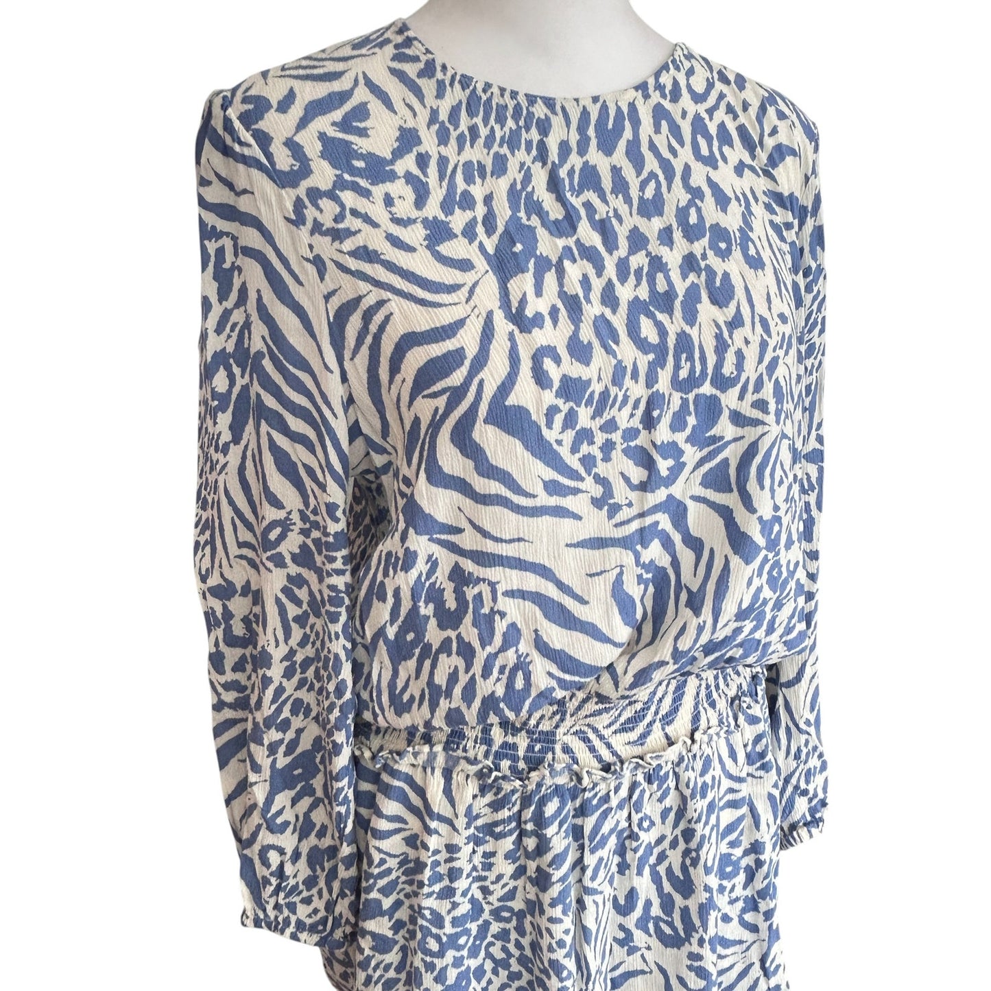 Rails Blue and Ivory Inez Mixed Animal Print Dress Womens Size Large