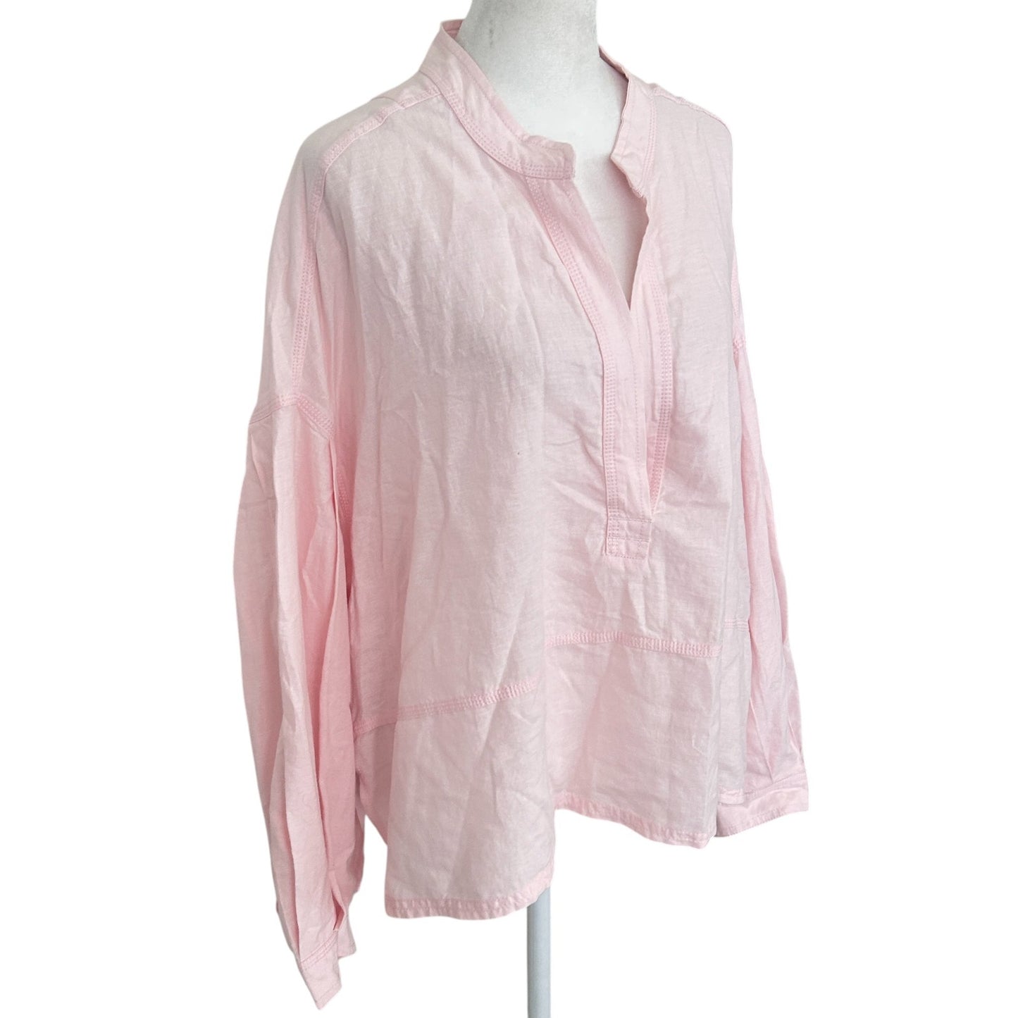 We The Free Light Pink Linen Blend Boxy Boho Top Womens Size Extra Small