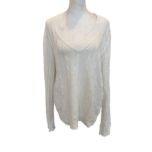 Brooks Brothers Ivory Linen V-Neck Cable Knit Sweater Womens Size Large