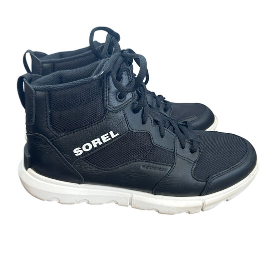 Sorel Explorer II Waterproof Mid Sneaker Black and White Womens Size 8.5