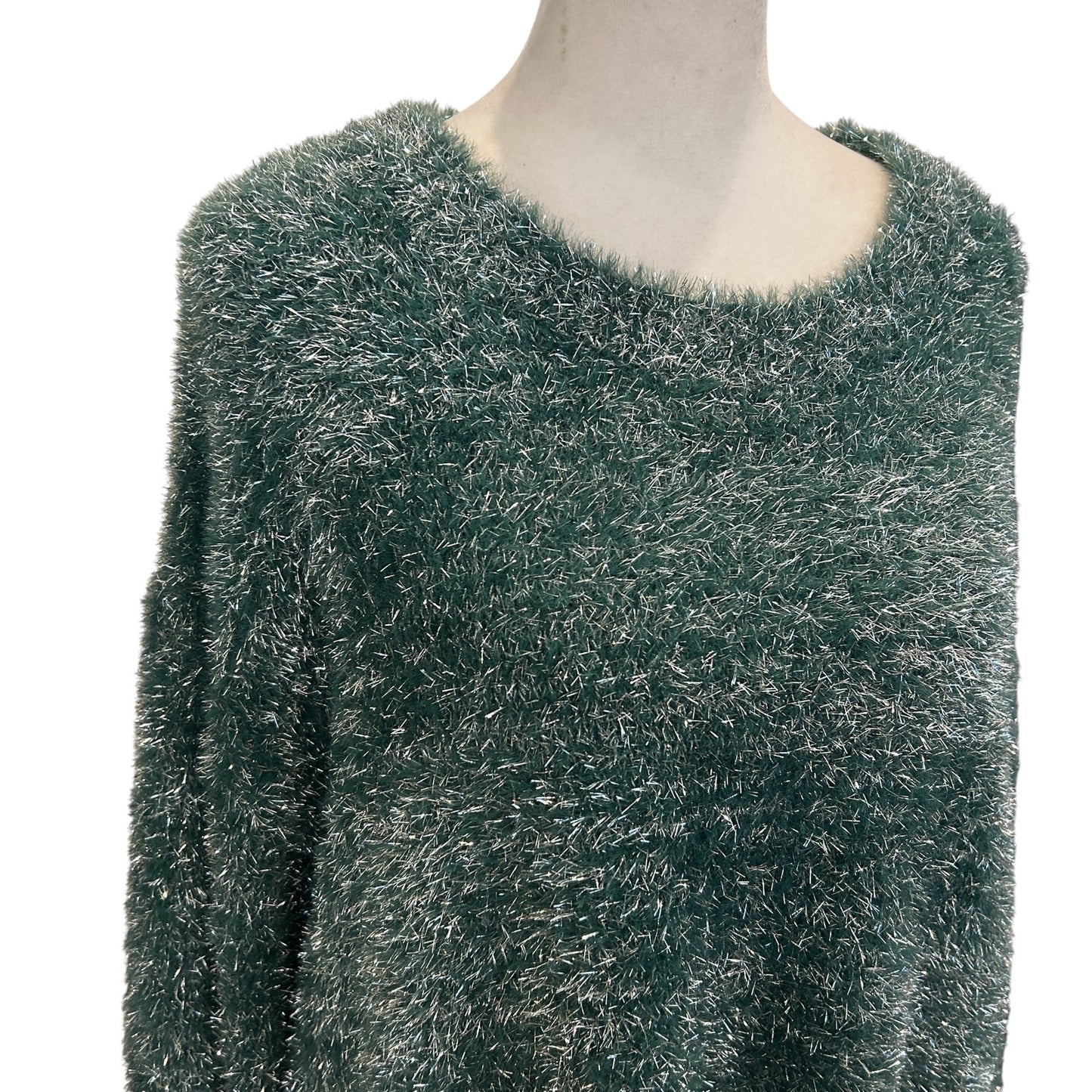 Maeve Anthropologie Green and Silver Balloon Sleeve Sweater Womens Size Large