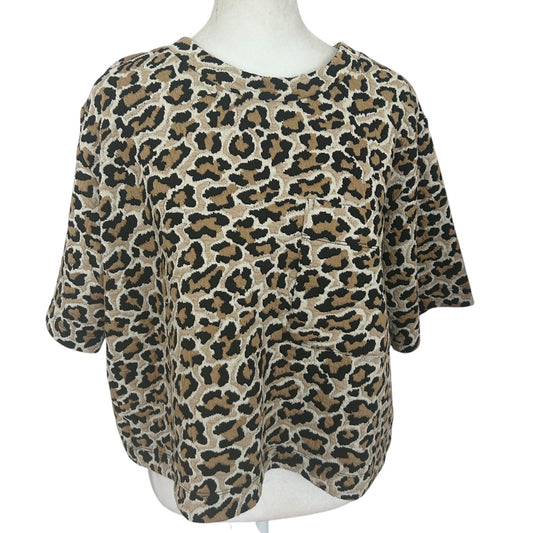 Maeve Anthropologie Cheetah Boxy Short Sleeve Knit Top Womens Size Large