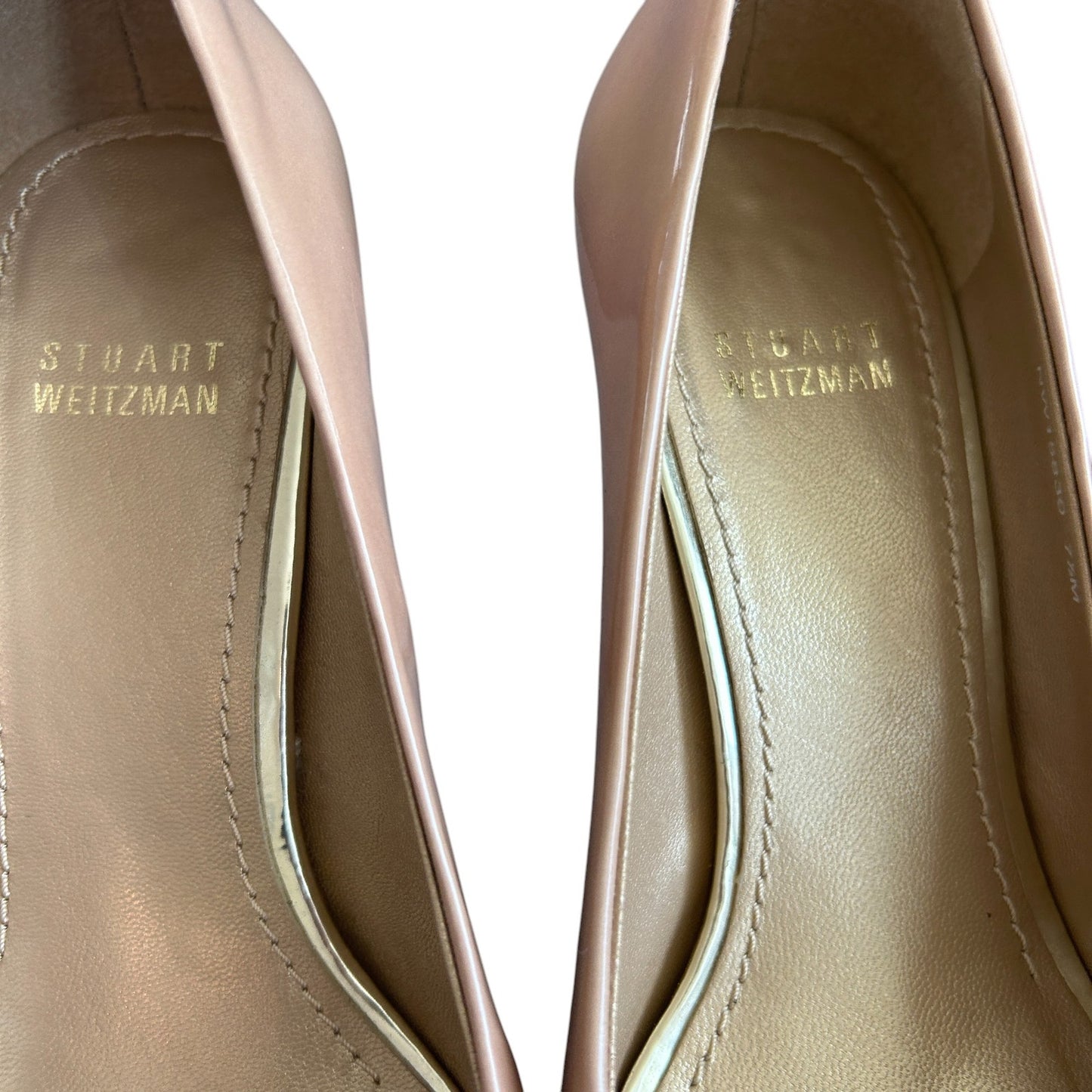 Stuart Weitzman Axis Adobe Aniline Patent Leather Peep Toe Heels Womens Size 7.5