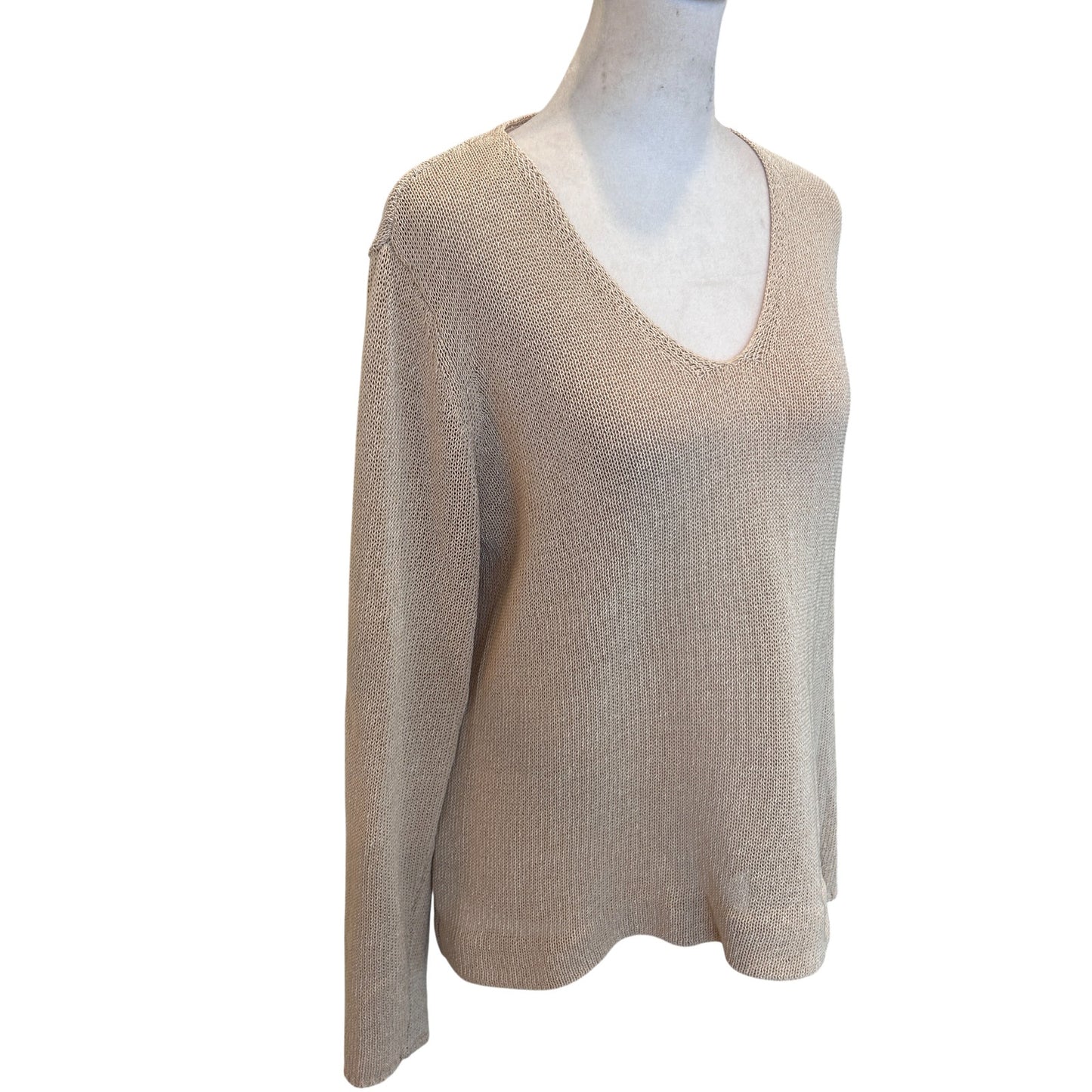 J McGlaughlin Tan Beige Long Sleeve V-Neck Pullover Sweater Womens Size Large