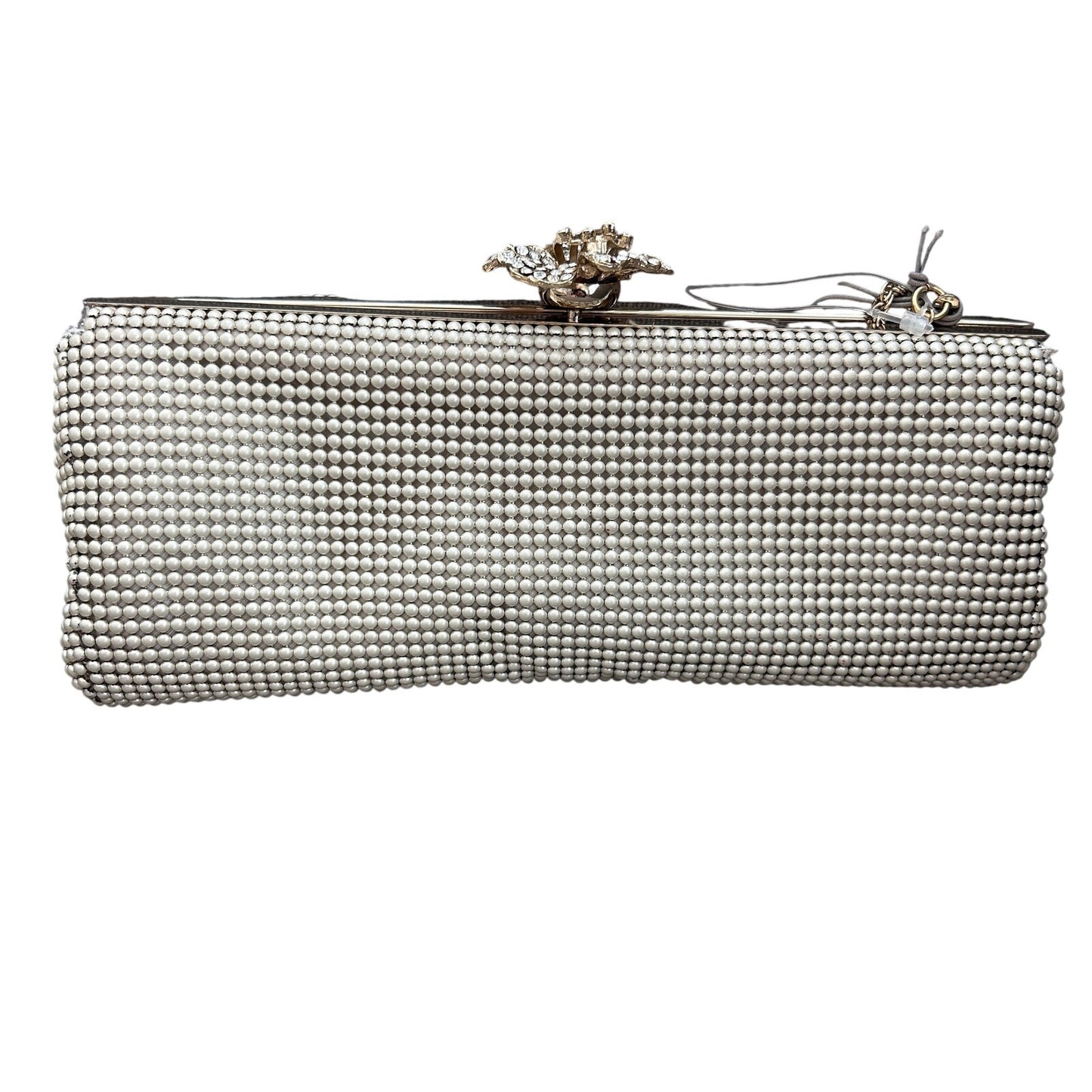 Whiting & Davis NWT Ivory and Gold Beaded Clutch With Chain Strap NEW