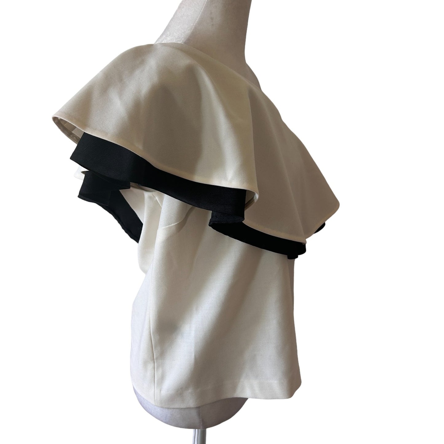 Rachel Zoe Ivory, Black Johanna One Shoulder Flounce Top Womens Size 2