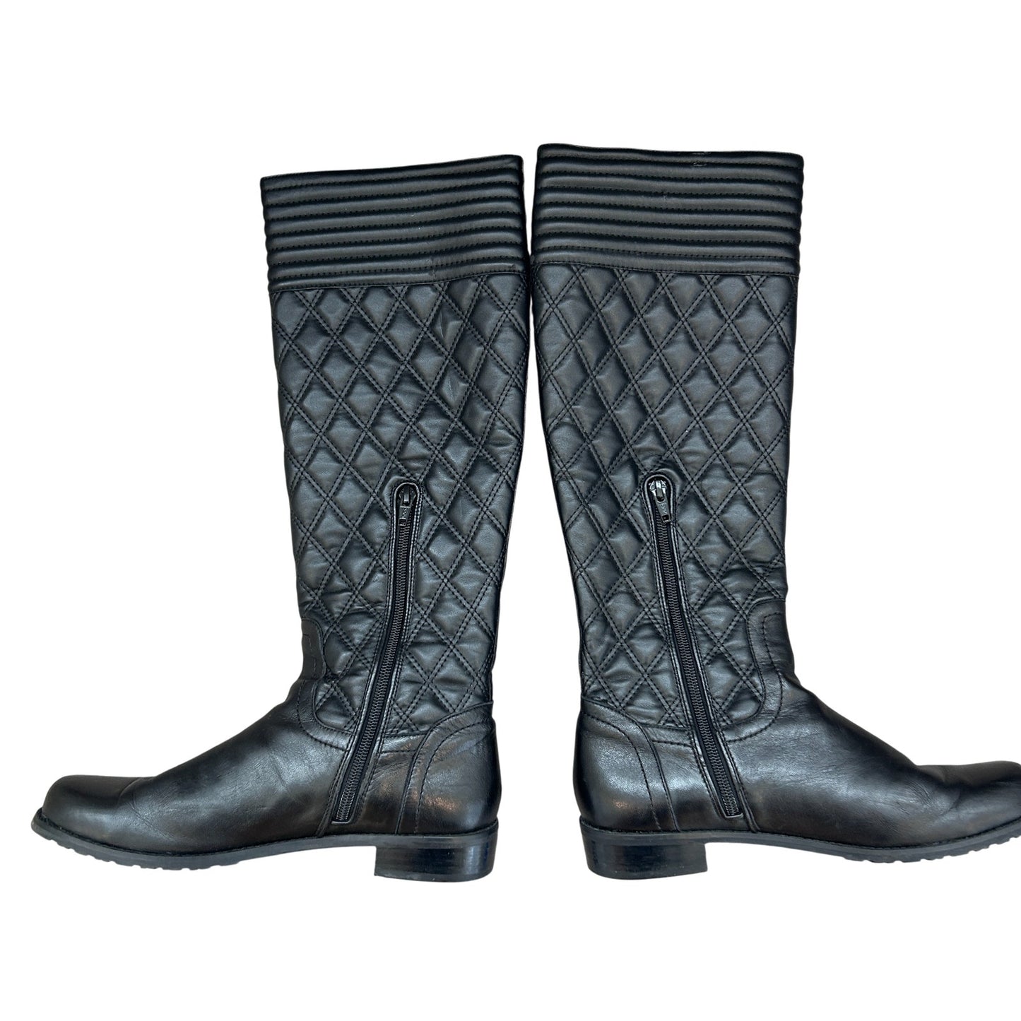 Stuart Weitzman Clute Black Leather Quilted Riding Boot Womens Size 7.5