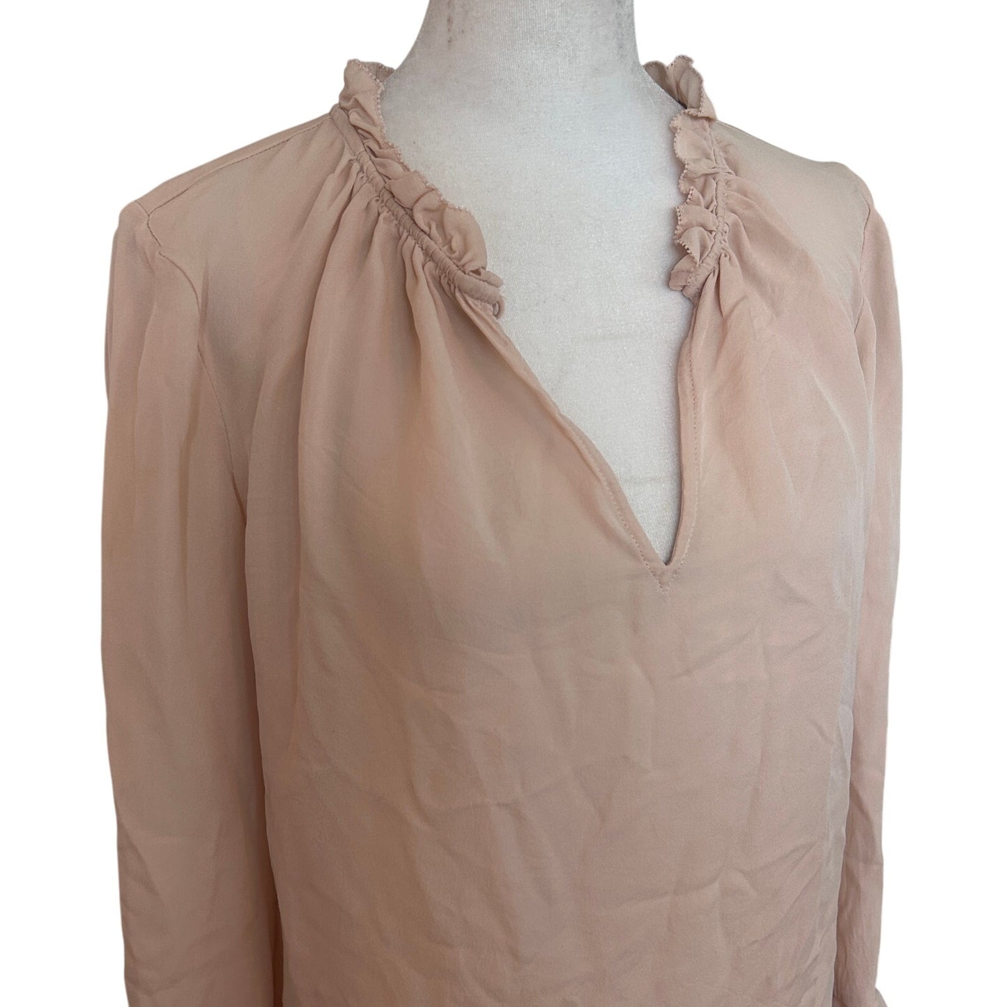 Rebecca Taylor Light Pink Long Sleeve Silk Ruffled Blouse Top Womens Size 12