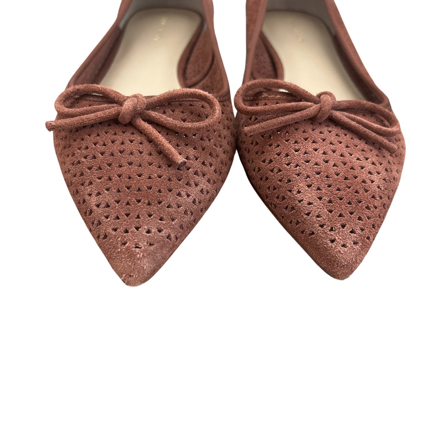 Ann Taylor Brown Suede Pointy Toe Ballet Flats Bow on Front Womens Size 9.5