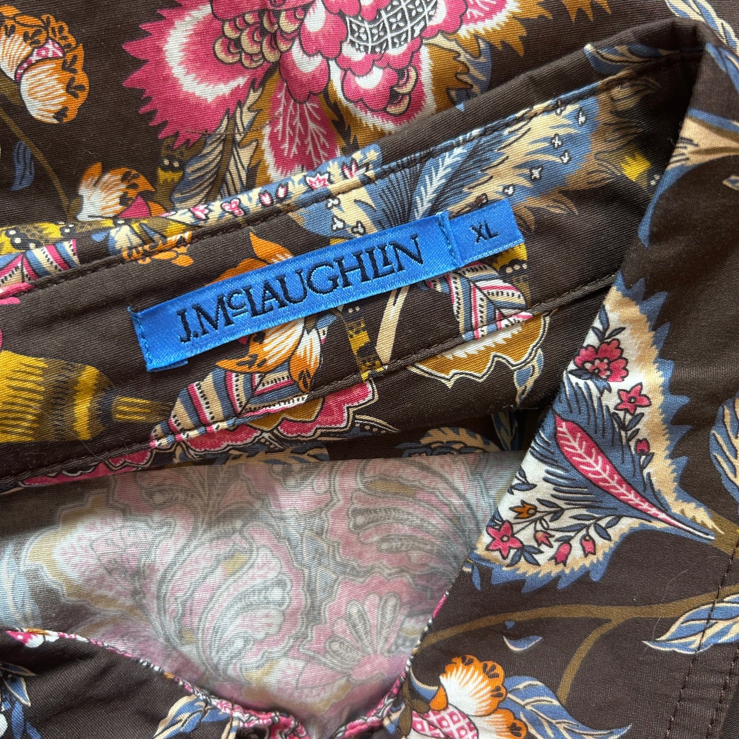 J. McLaughlin Brown and Pink Floral Button Down Top Womens Size XL
