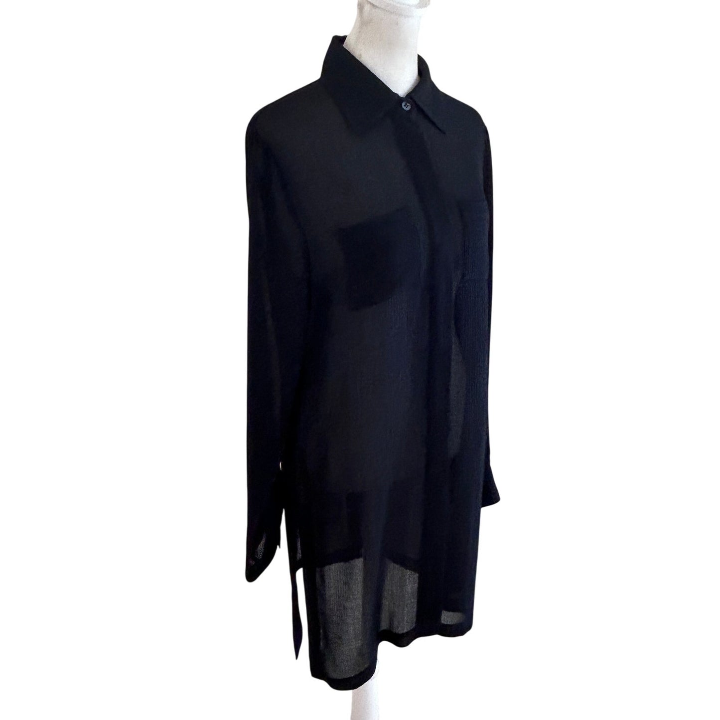 W by Worth NEW Navy Blue Long Tunic Sheer Button Down Blouse Womens Size 4 NWT