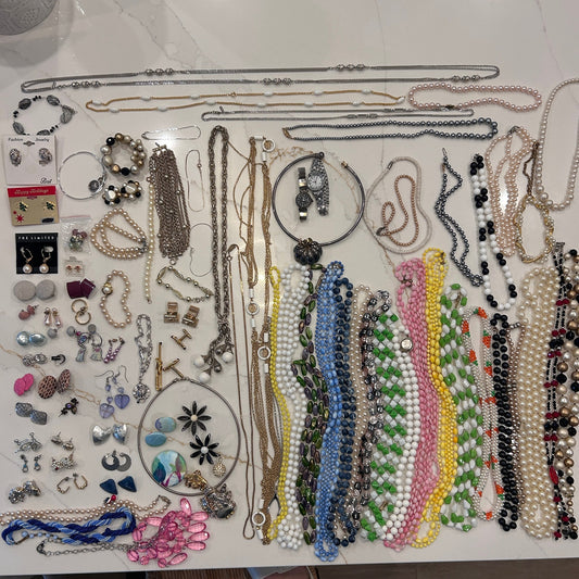 Lot Vintage Estate Sale Jewelry 80's 90's Modern Wearable Repurpose 95 Pieces