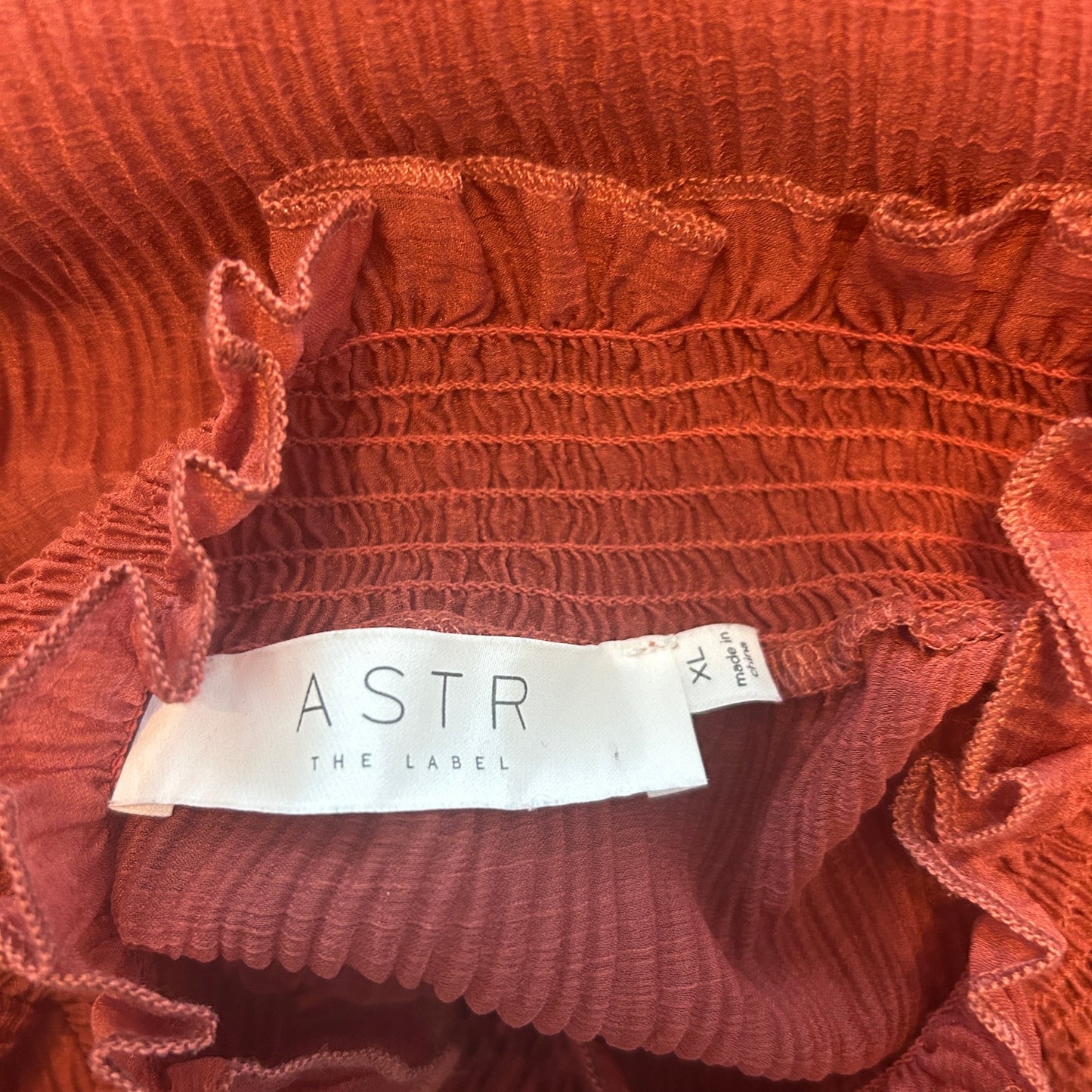 ASTR The Label Brown Long Sleeve Mock Neck Ruffled Blouse Womens Size XL