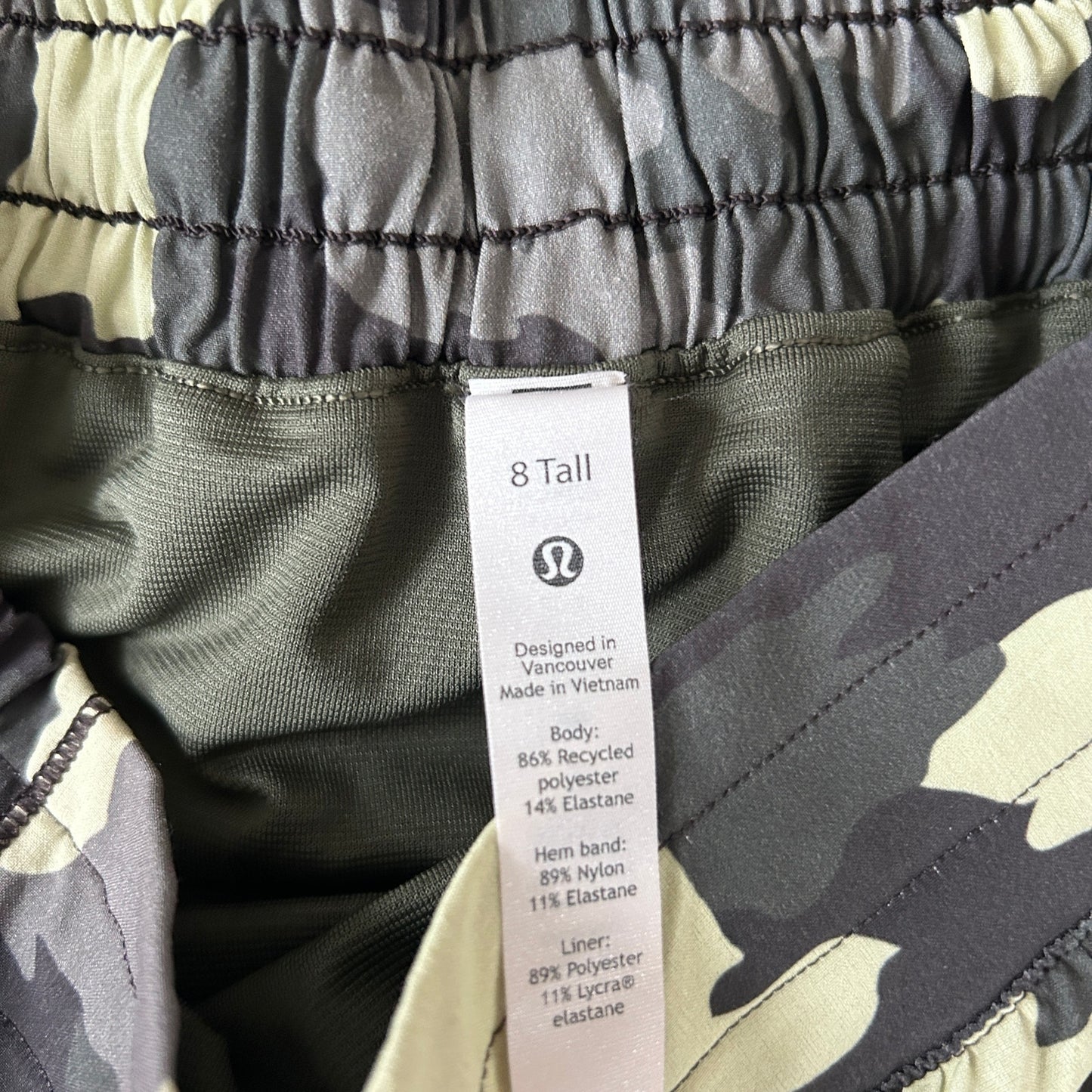 Lululemon Green Camo Hotty Hot High-Rise Lined Short 4" Womens Size 8 Tall