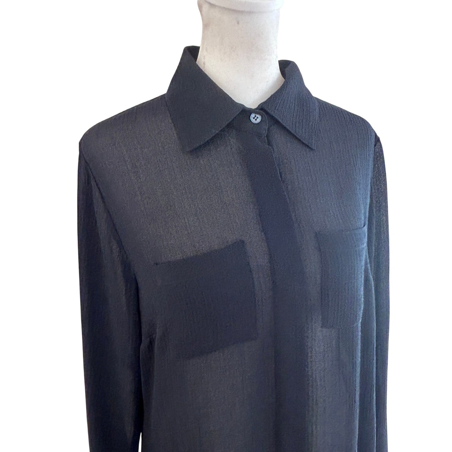 W by Worth NEW Navy Blue Long Tunic Sheer Button Down Blouse Womens Size 4 NWT
