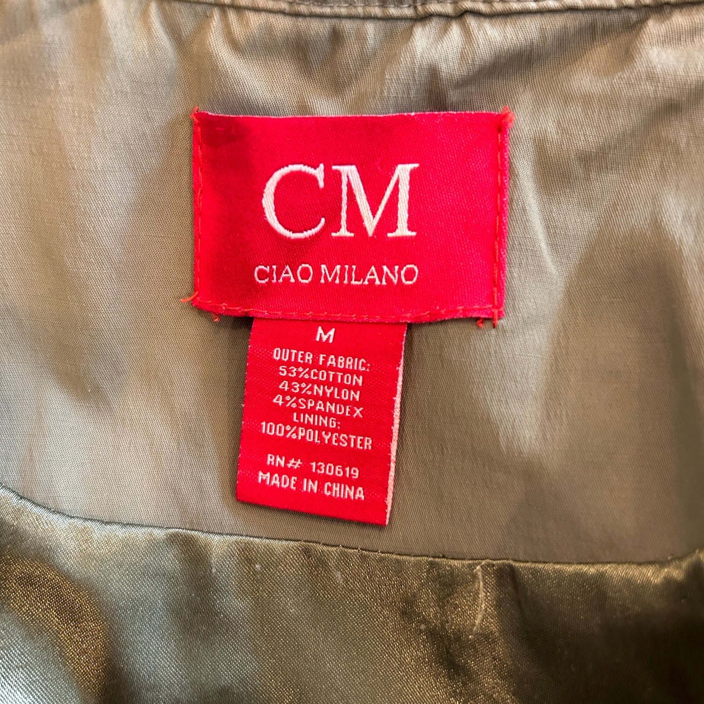 Ciao Milano Tess Olive Green Water Resistant Rain Jacket Women's Size Medium
