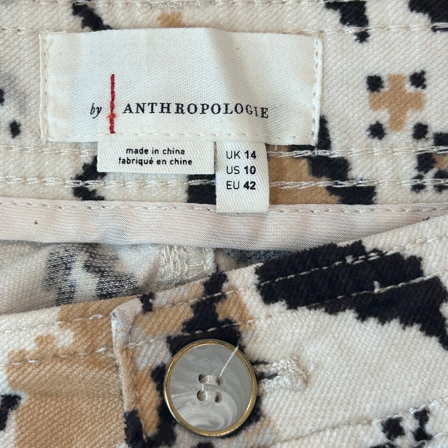 Anthropologie Black, White, Tan Floral Print Velour Tapered Pant Womens Size 10