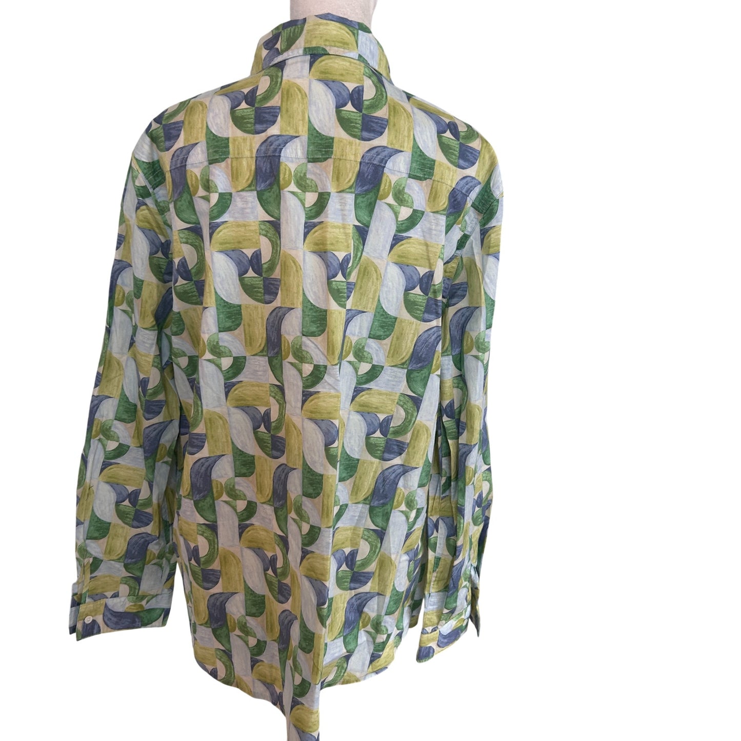 J. McLaughlin Yellow, Blue, Green White  Button Down Top Womens Size XL